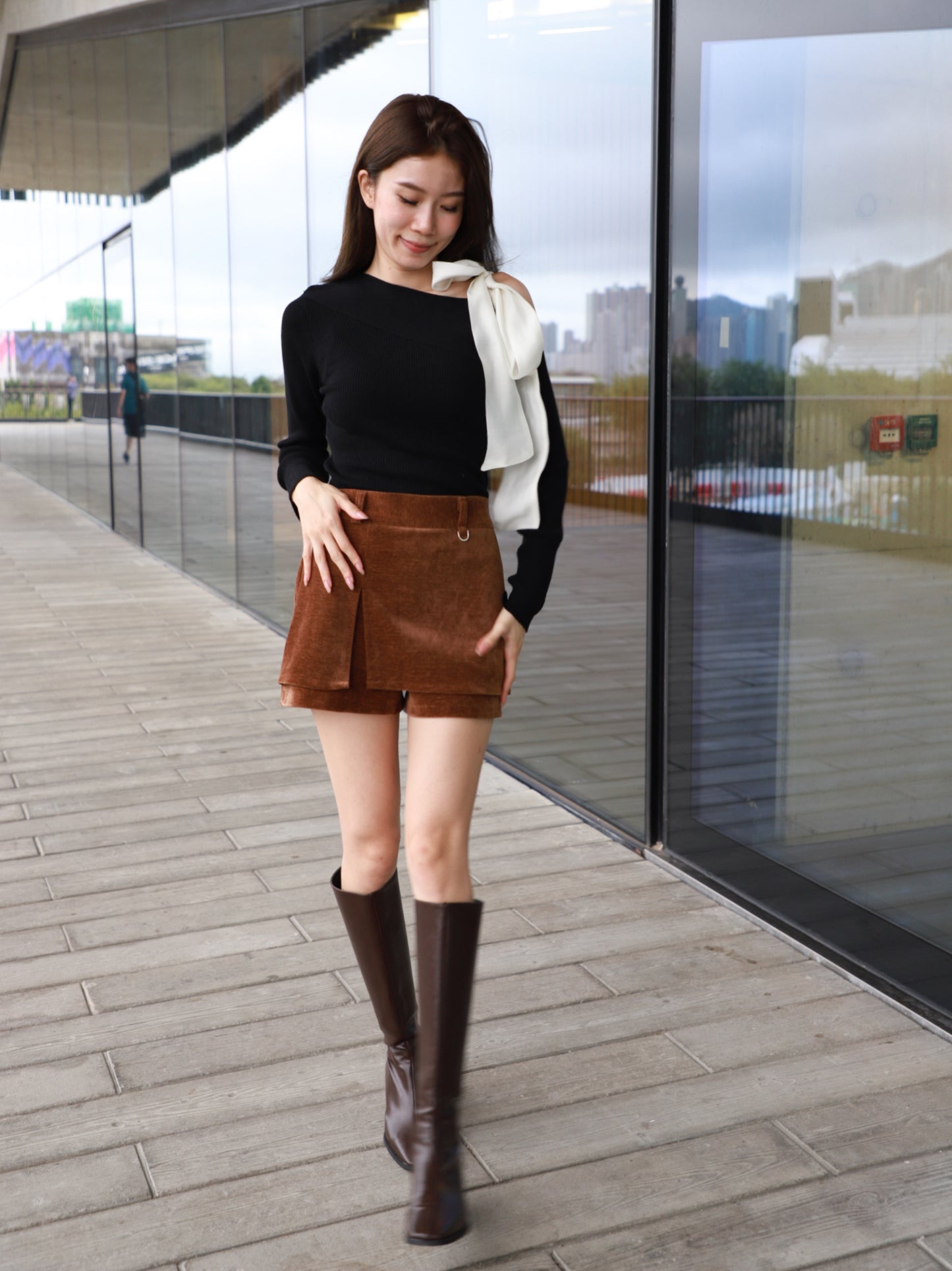 Velvet Button Skirt Shorts