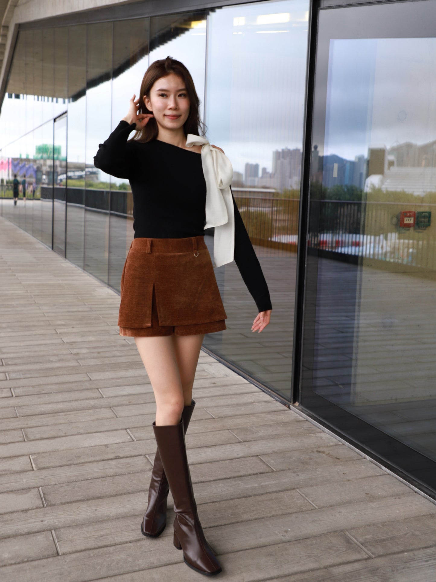 Velvet Button Skirt Shorts