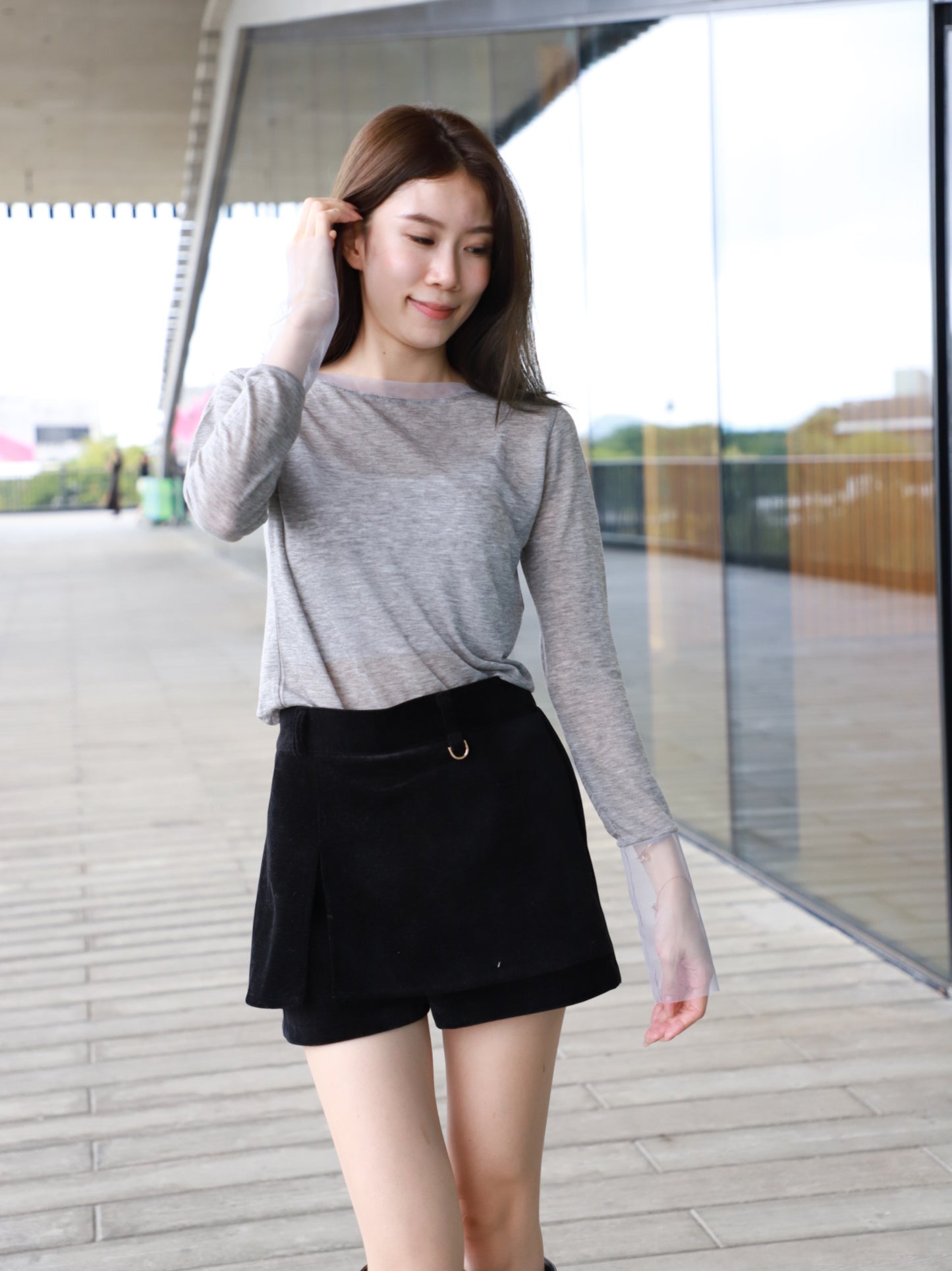 Velvet Button Skirt Shorts