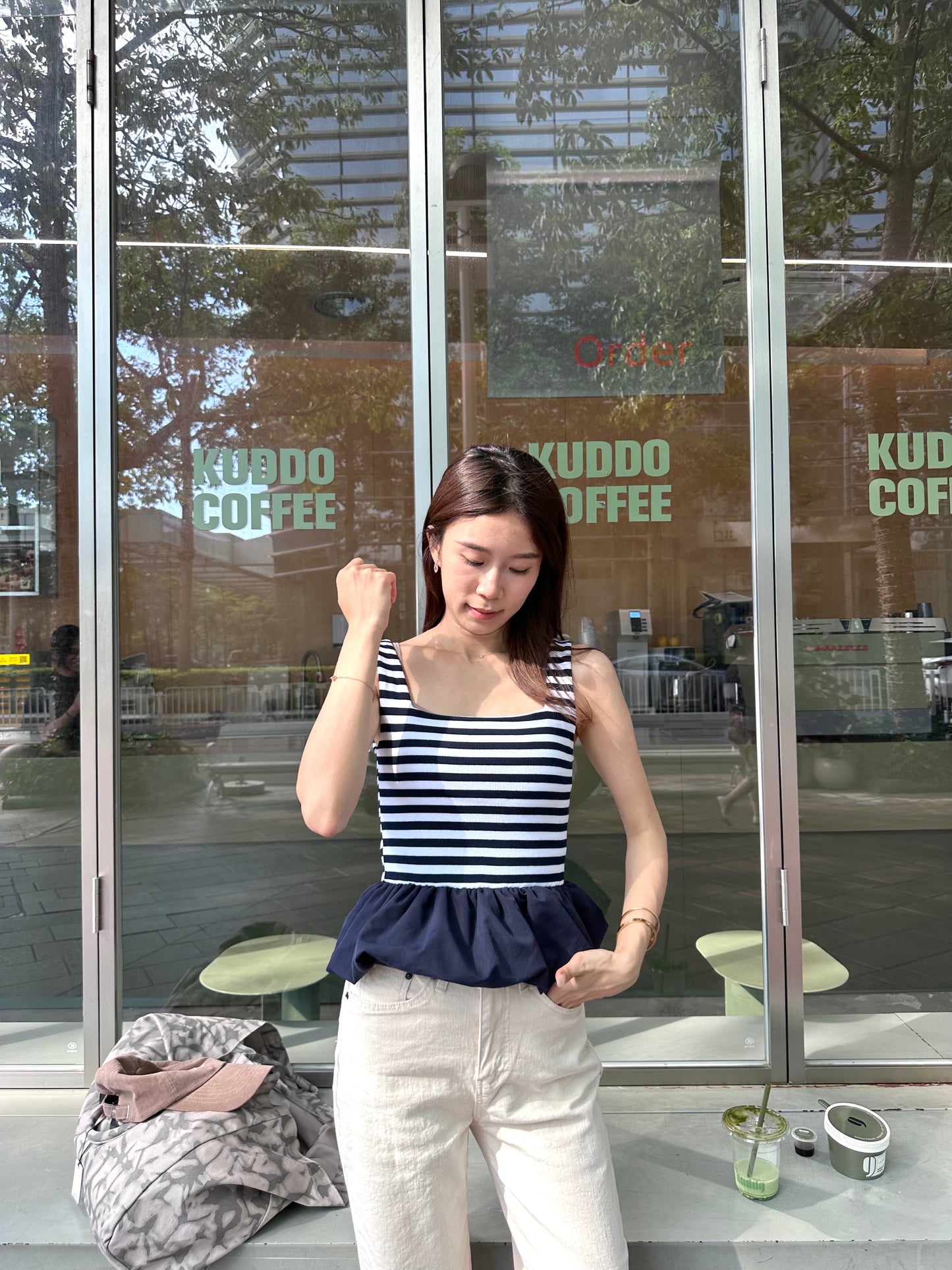 Striped Ruffles Blue Tank Top