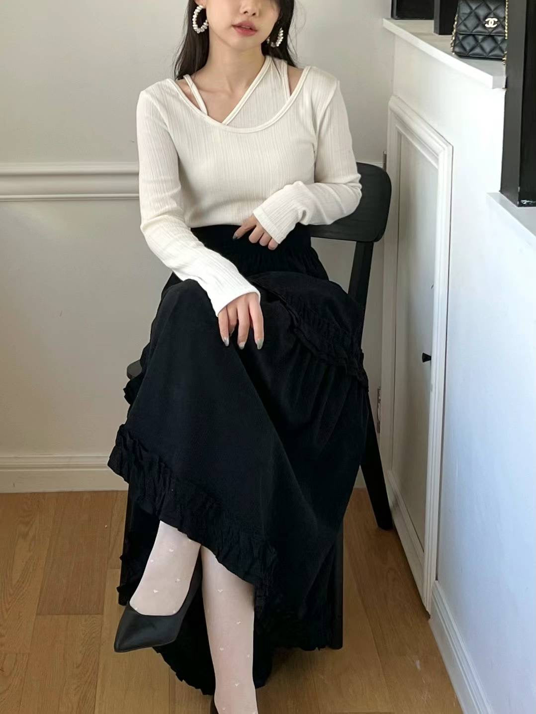 Two Ruffles Maxi Skirt