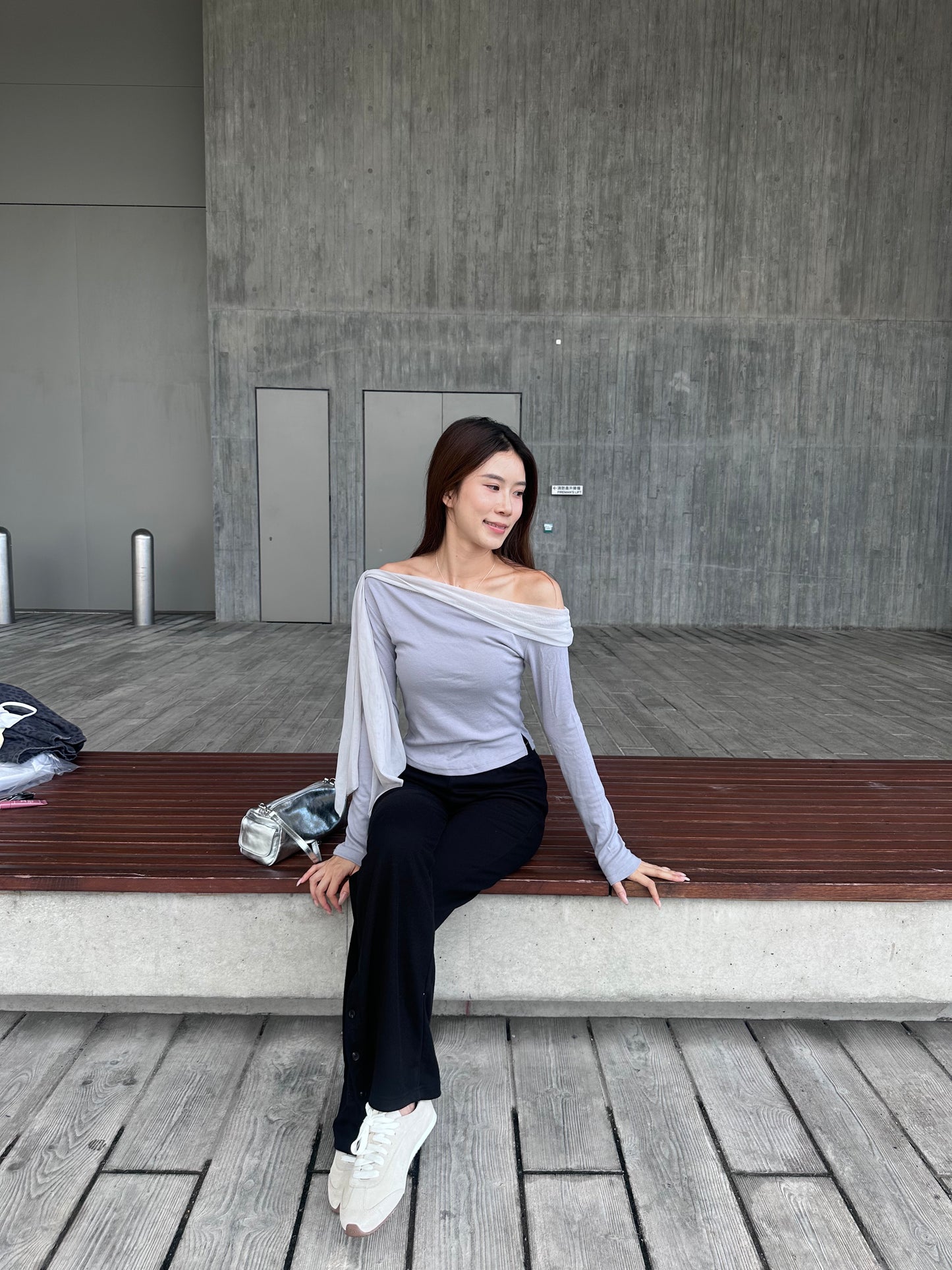 Purple Side Lace Long Sleeves Top