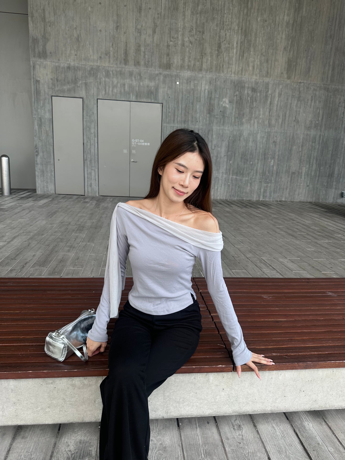 Purple Side Lace Long Sleeves Top
