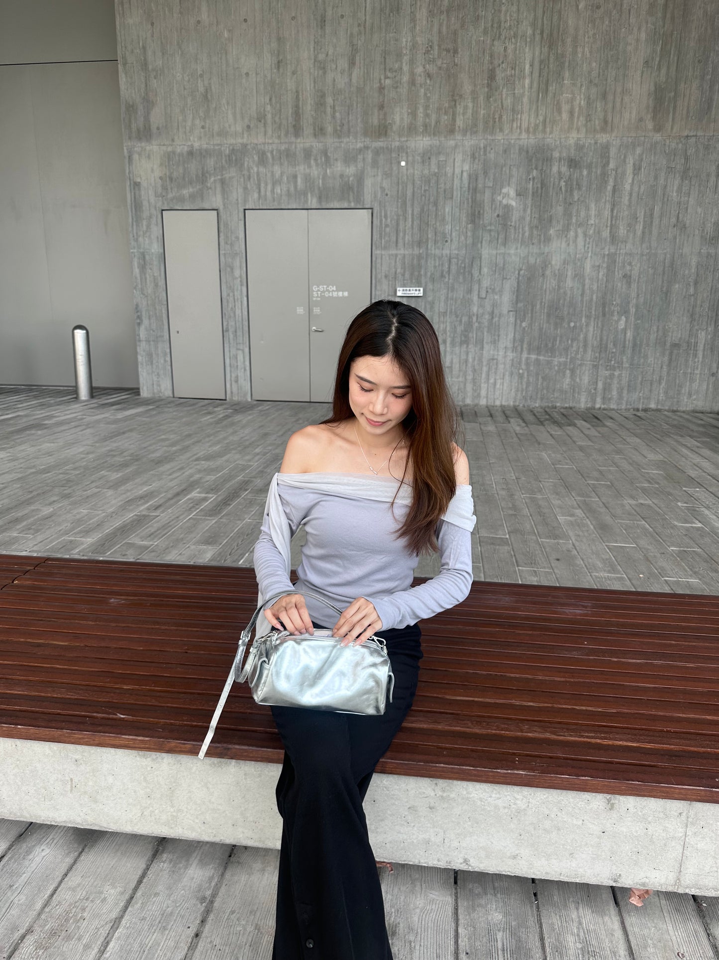 Purple Side Lace Long Sleeves Top