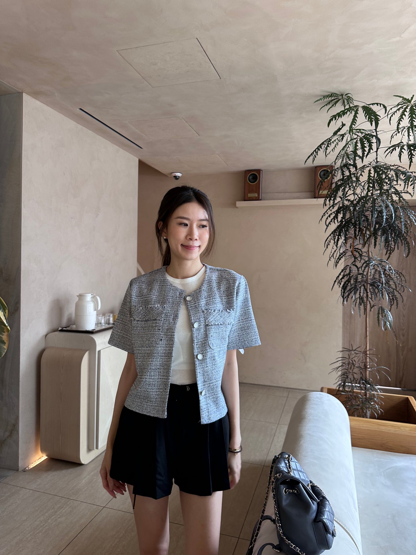 Blue Tweed Cropped Jacket