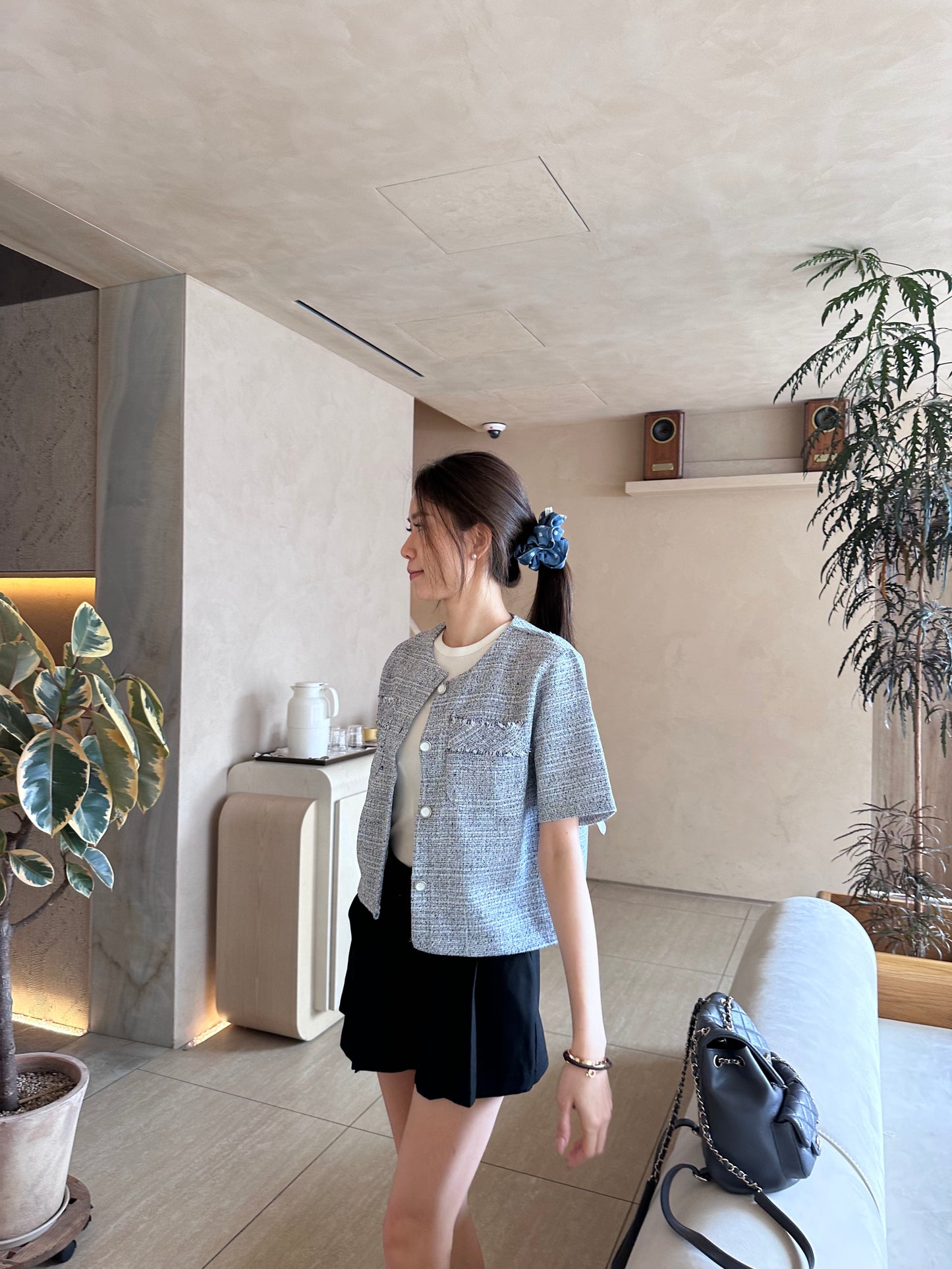 Blue Tweed Cropped Jacket