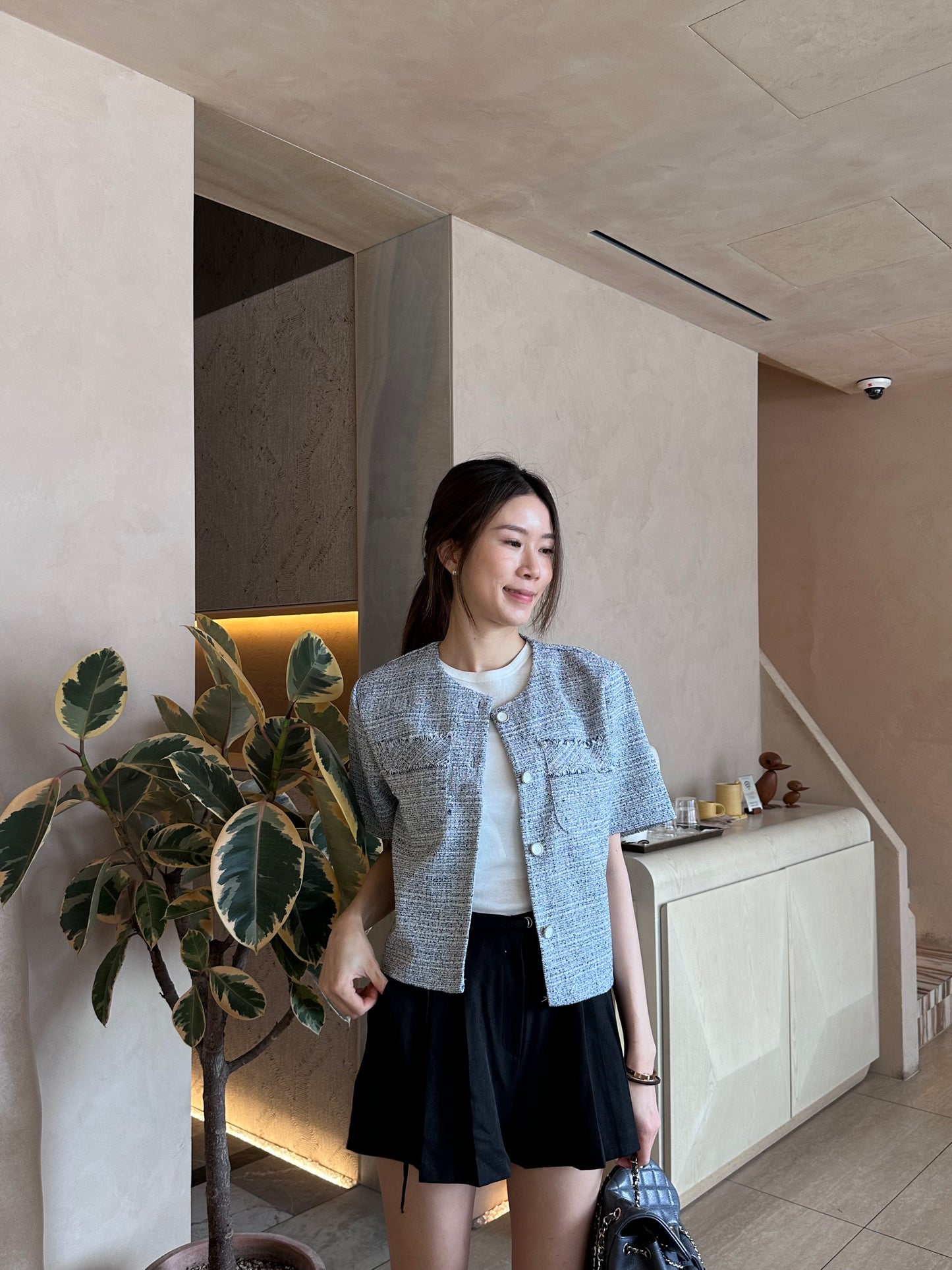 Blue Tweed Cropped Jacket