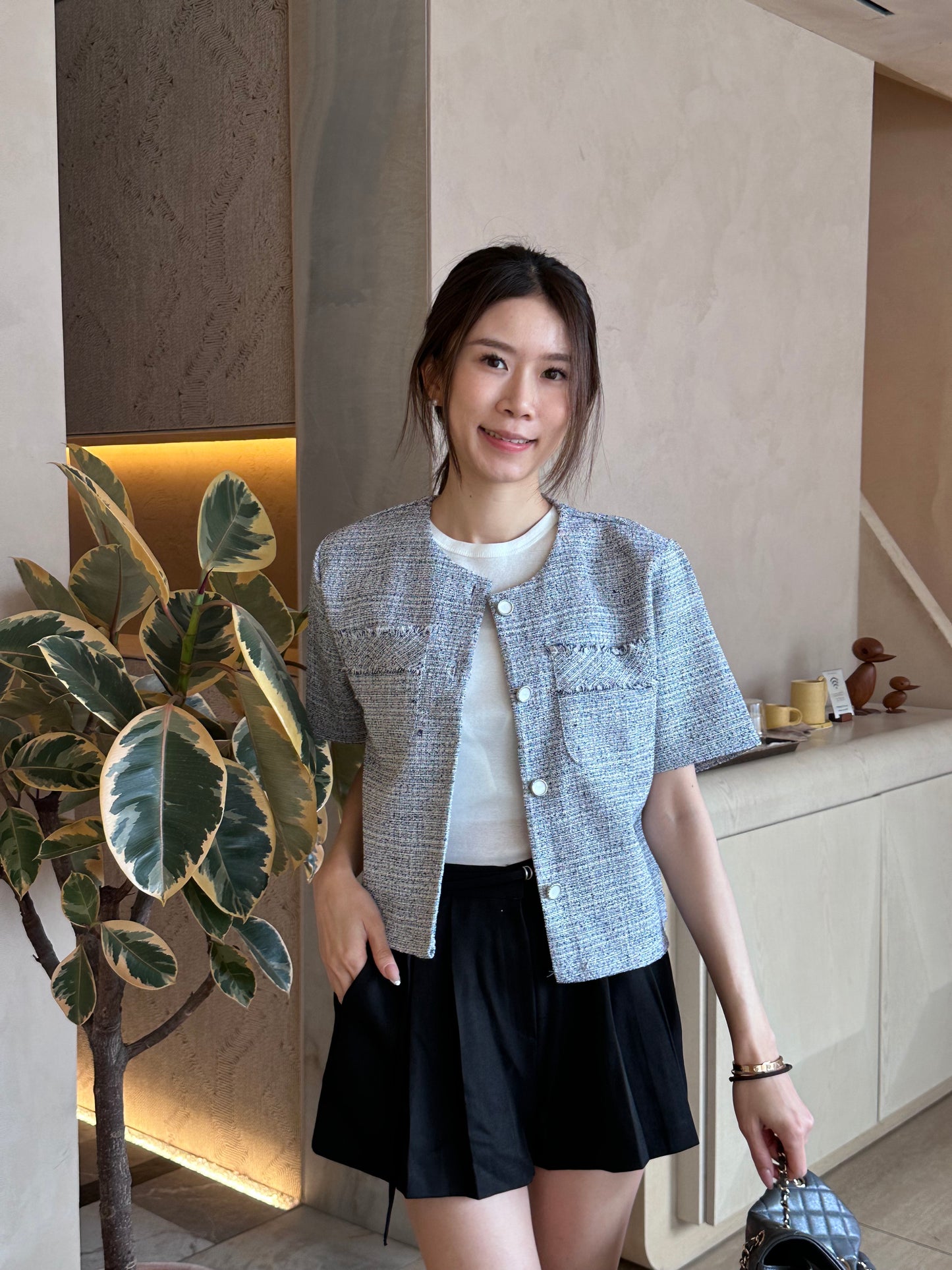 Blue Tweed Cropped Jacket