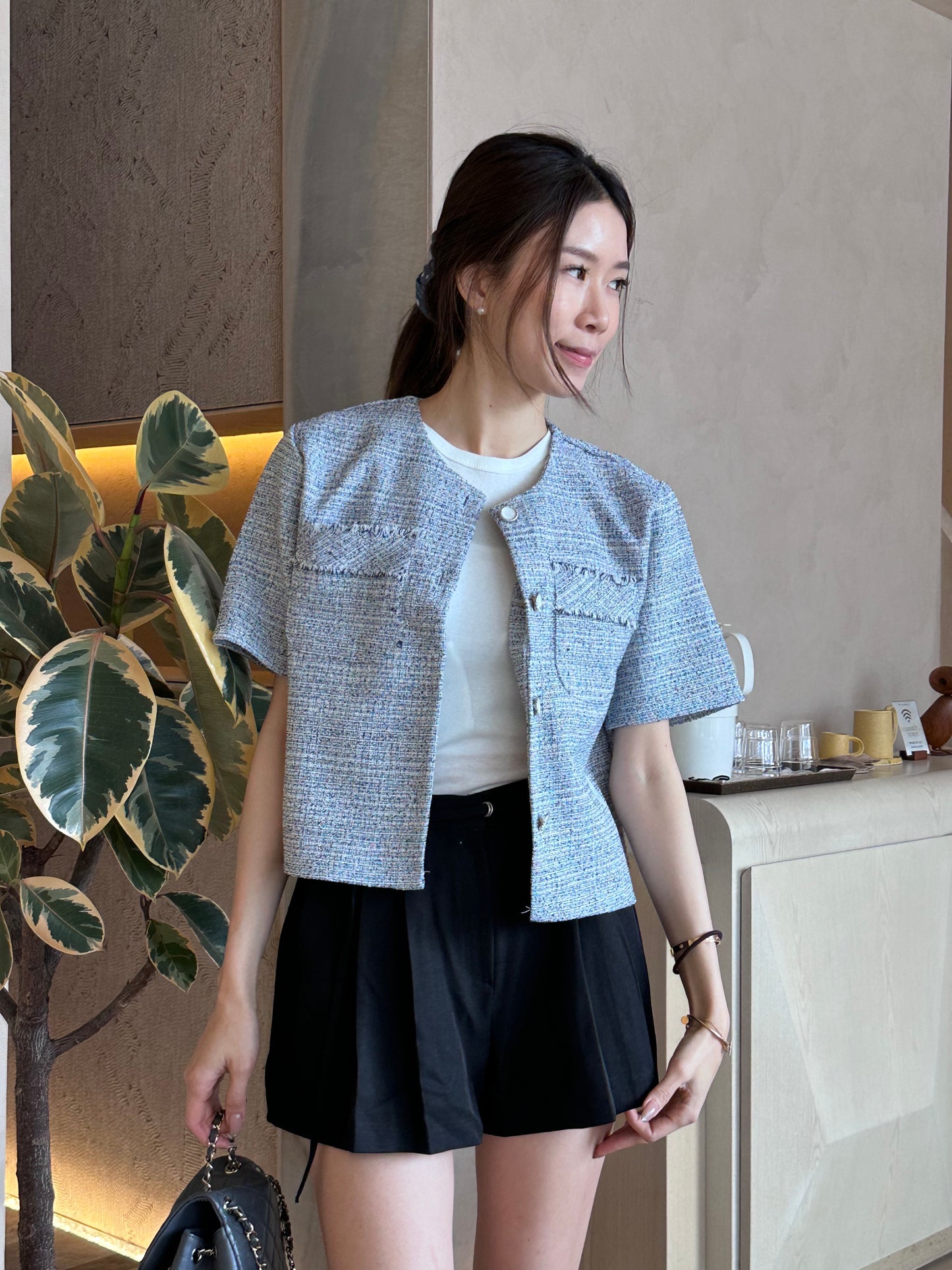 Blue Tweed Cropped Jacket
