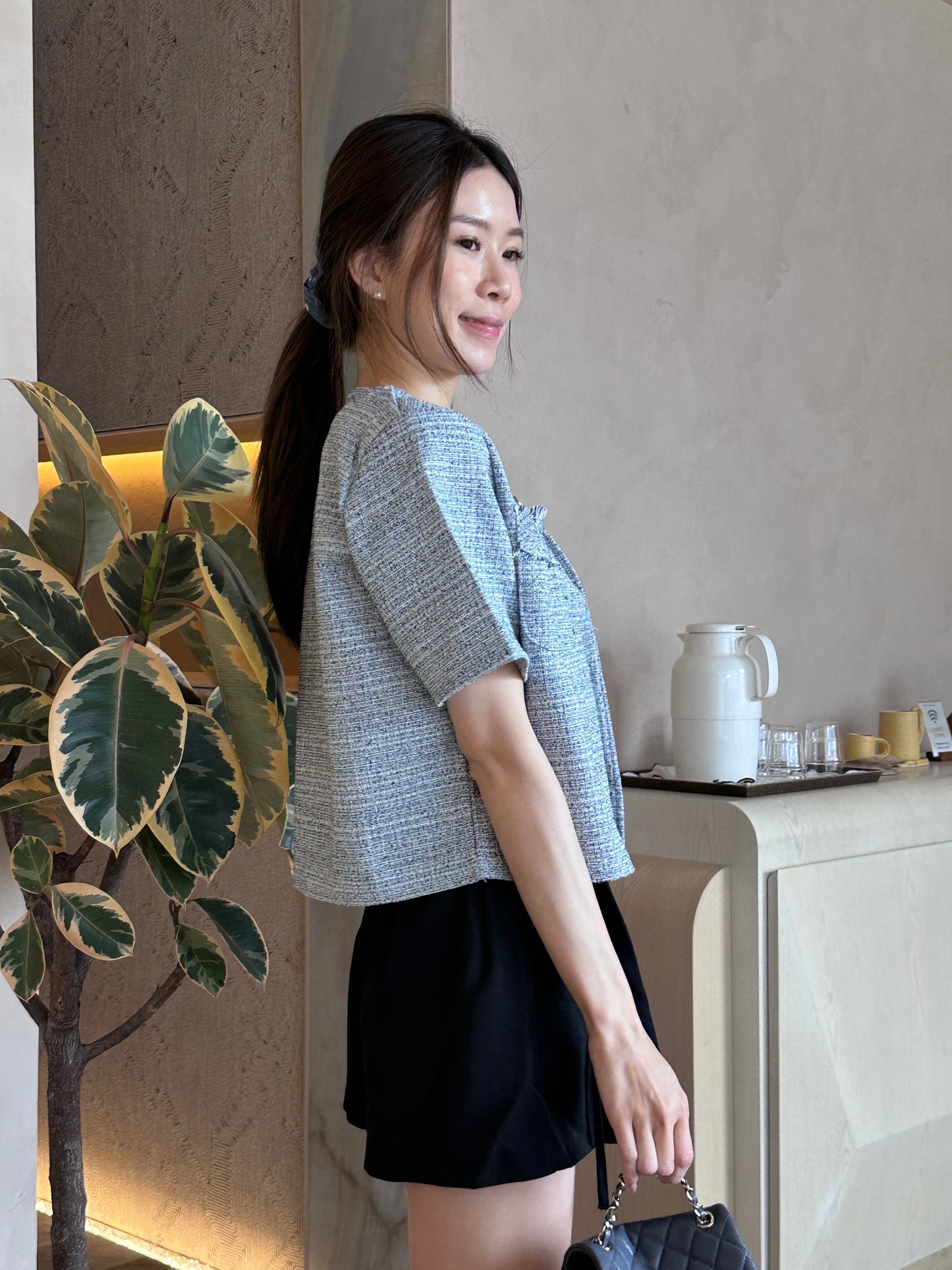 Blue Tweed Cropped Jacket
