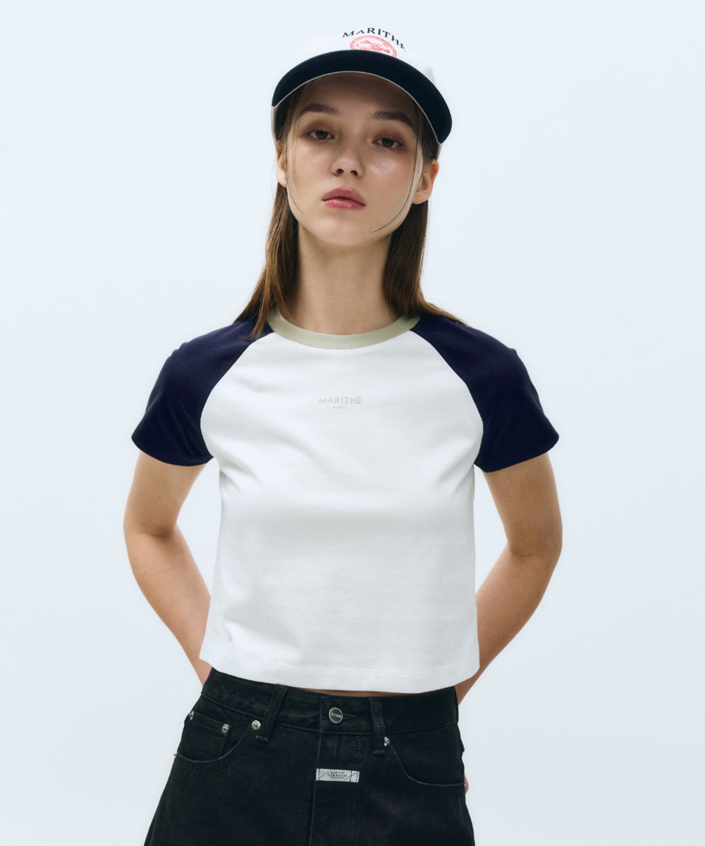 W 2-TONE RAGLAN CROP TEE