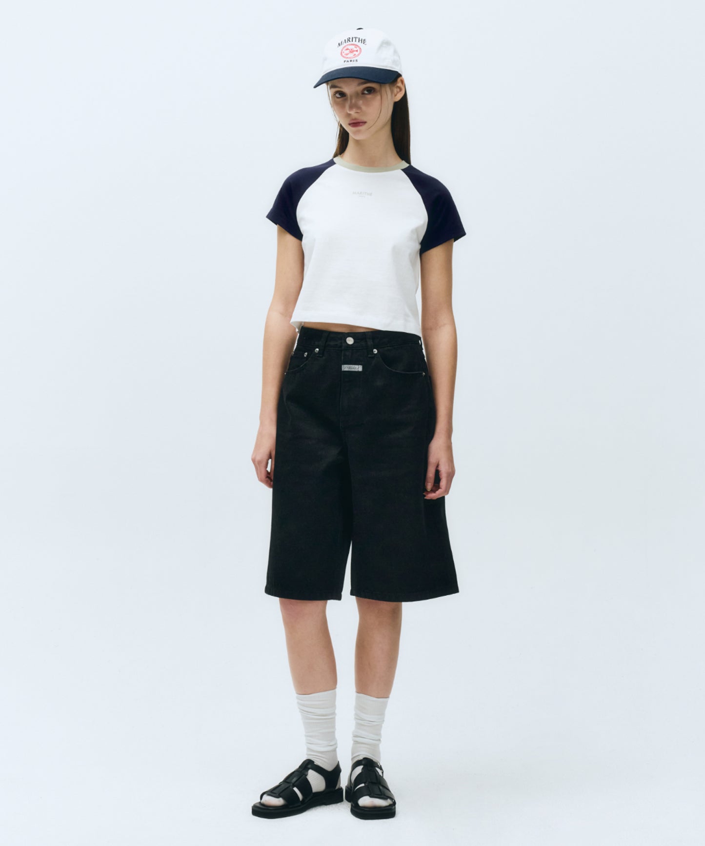 W 2-TONE RAGLAN CROP TEE