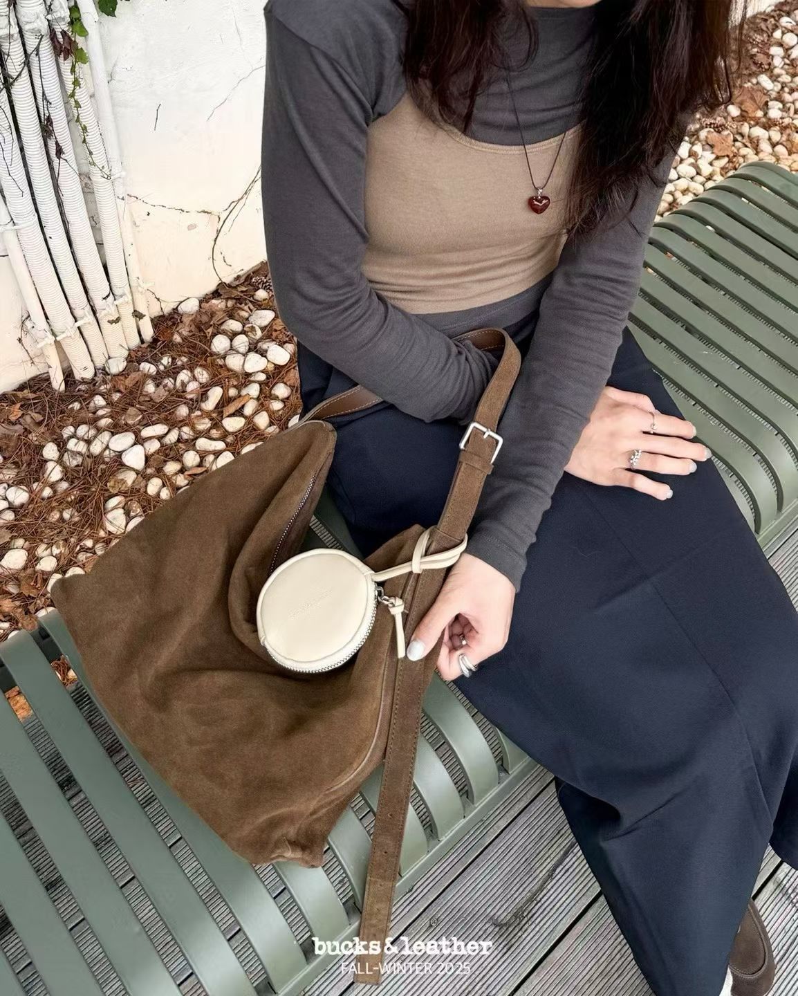 Suede Flap Bag with Zip