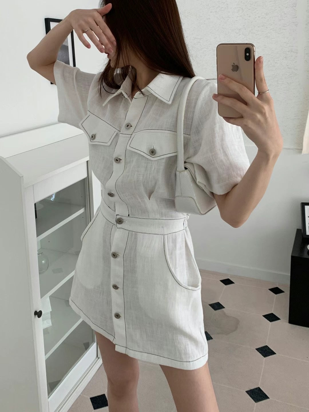 Outline Linen Button Up Mini Dress