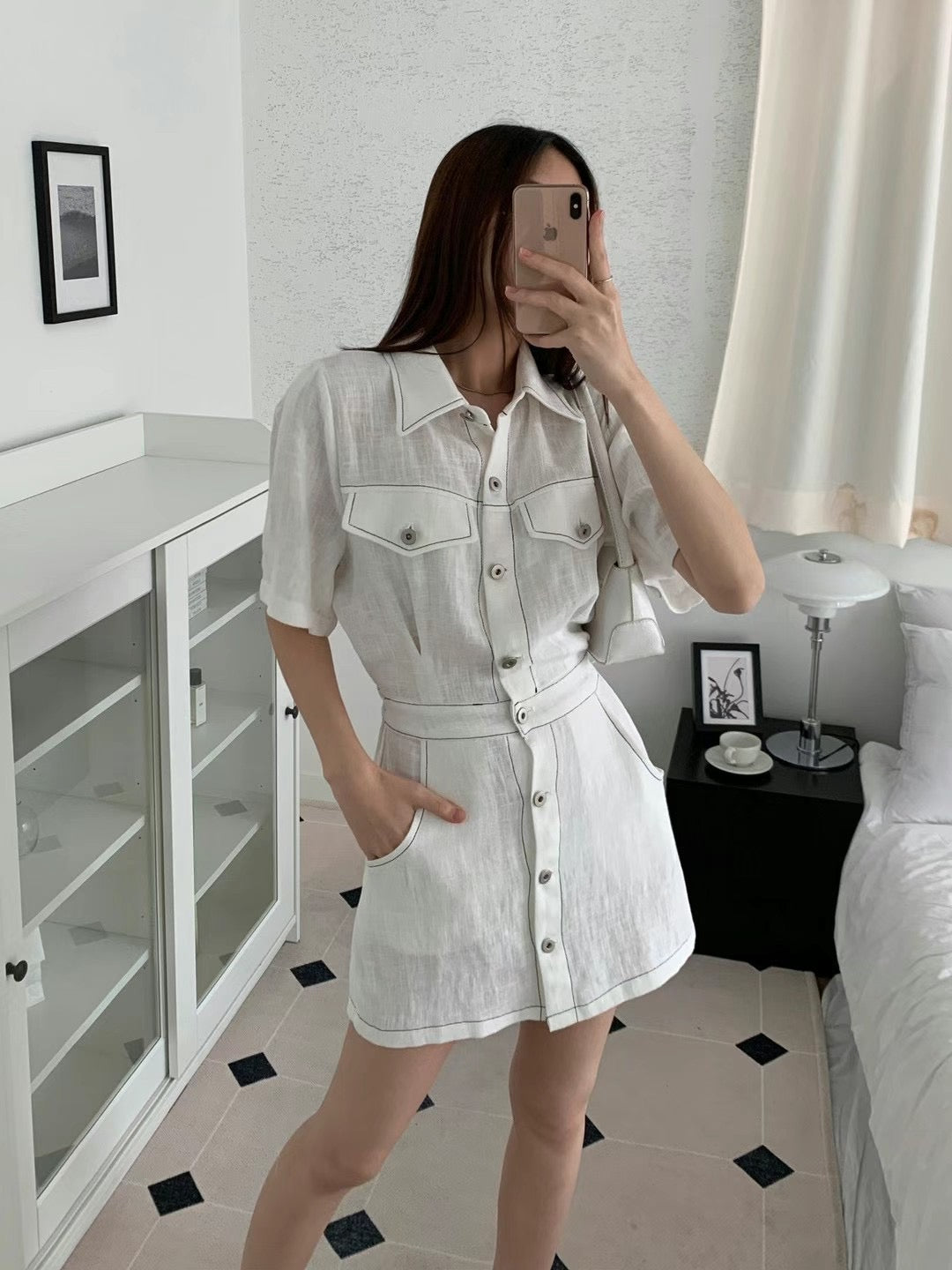 Outline Linen Button Up Mini Dress