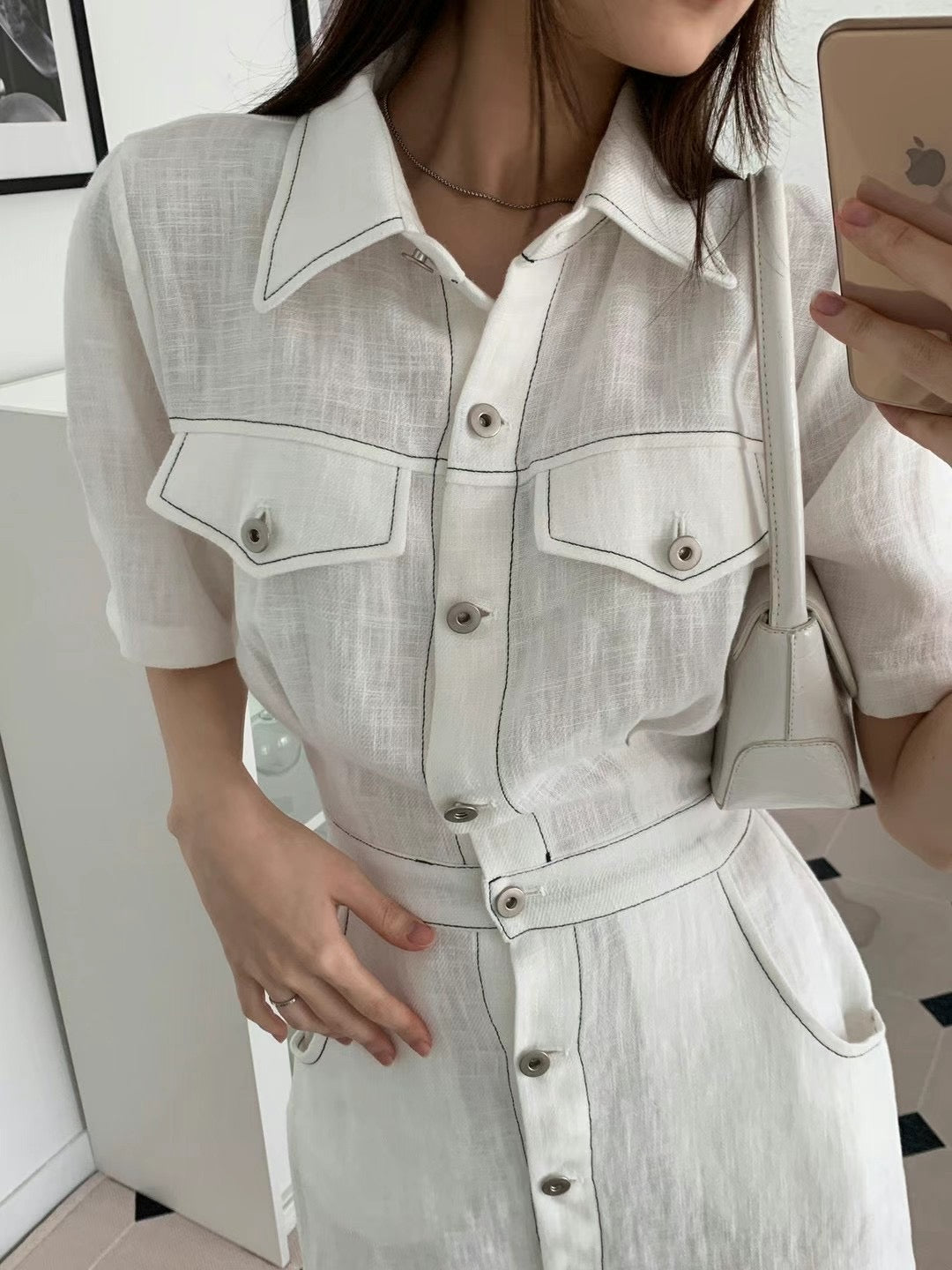Outline Linen Button Up Mini Dress