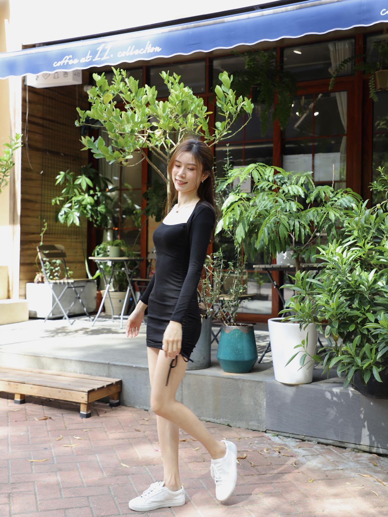 Square Neck Tie Up Mini Dress