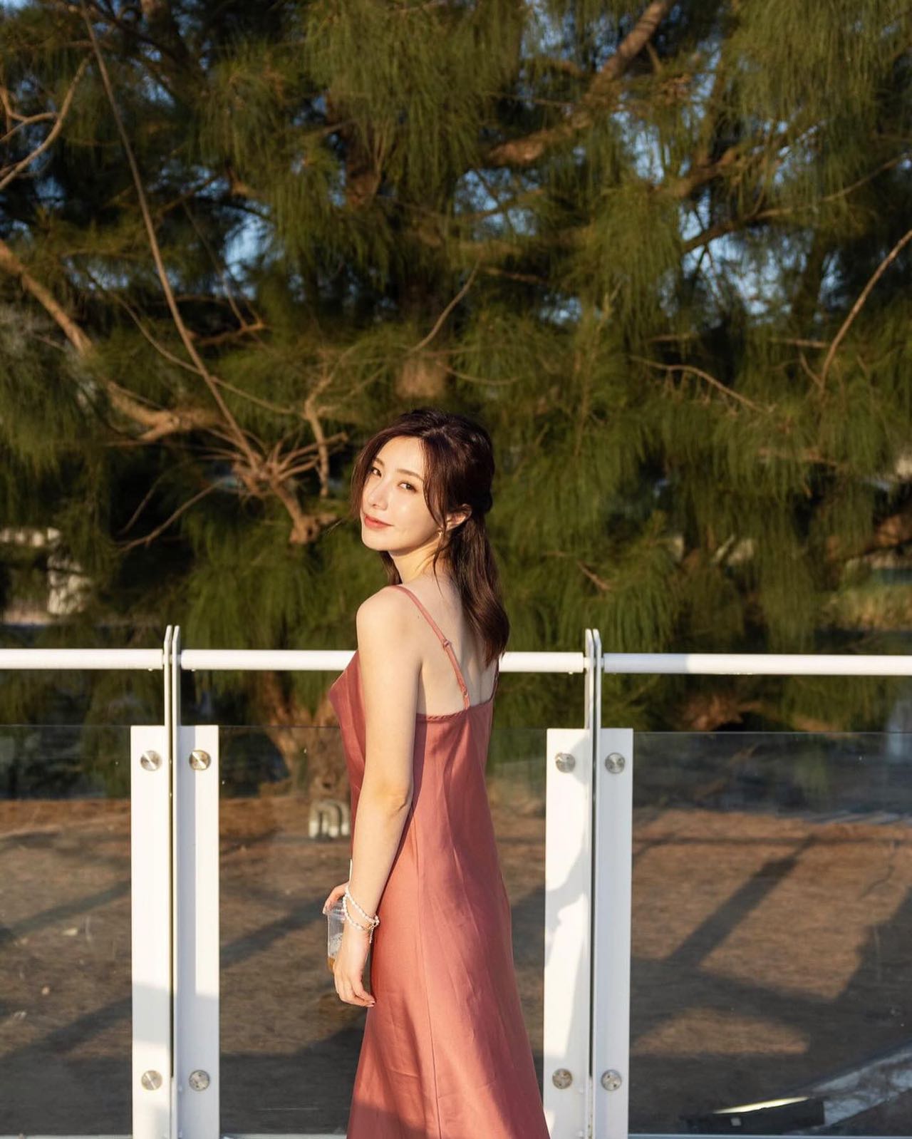 Button on the side Satin Maxi Dress