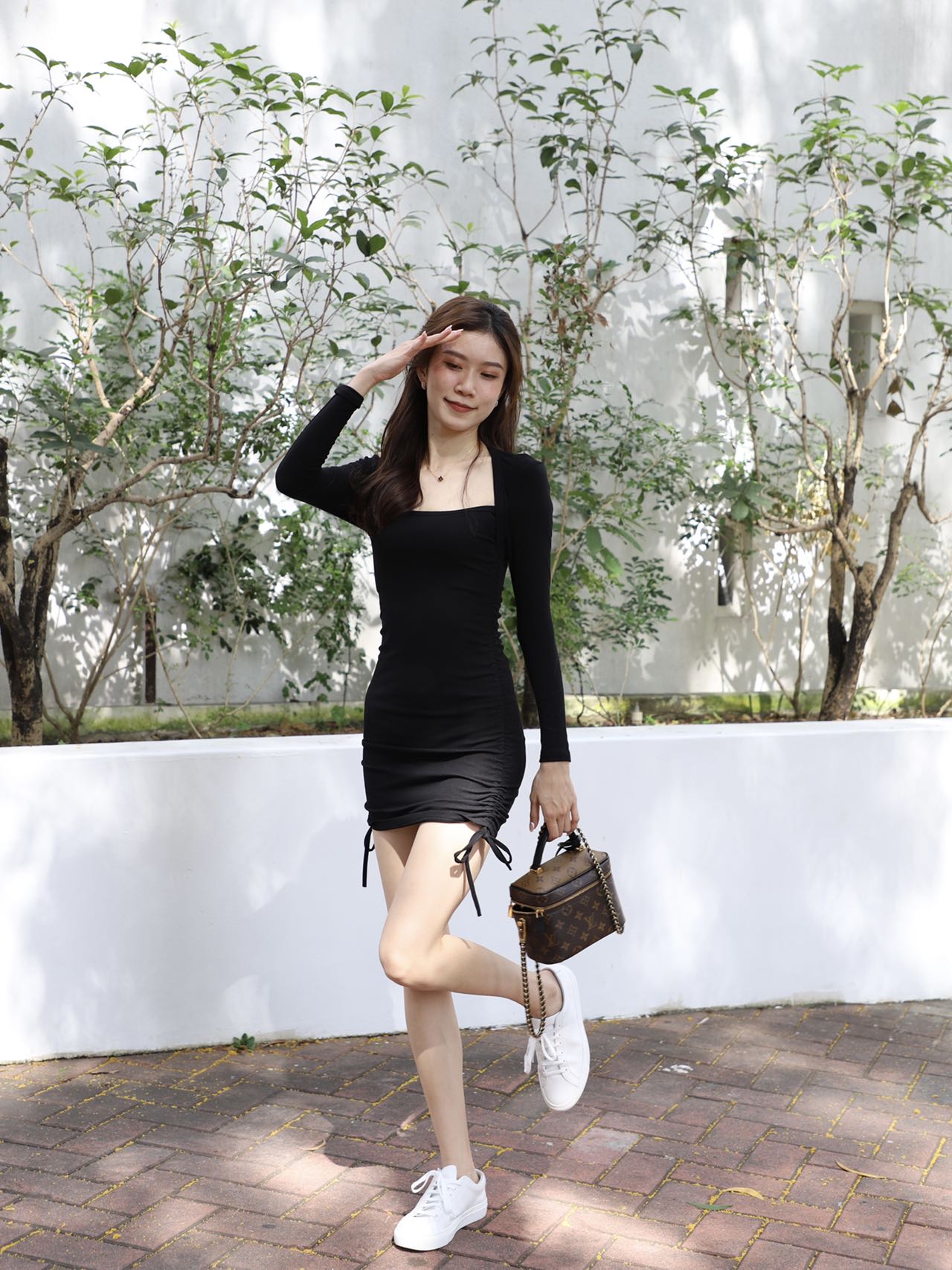 Square Neck Tie Up Mini Dress