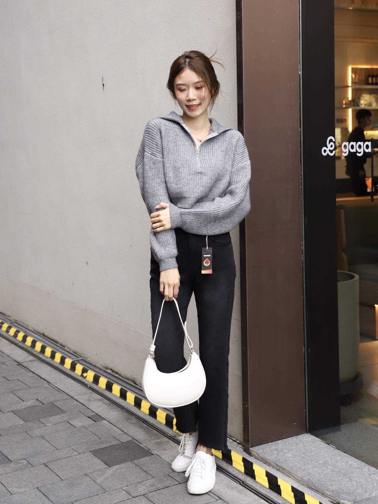 Zip Up Collar Neck Long Sleeves Sweater