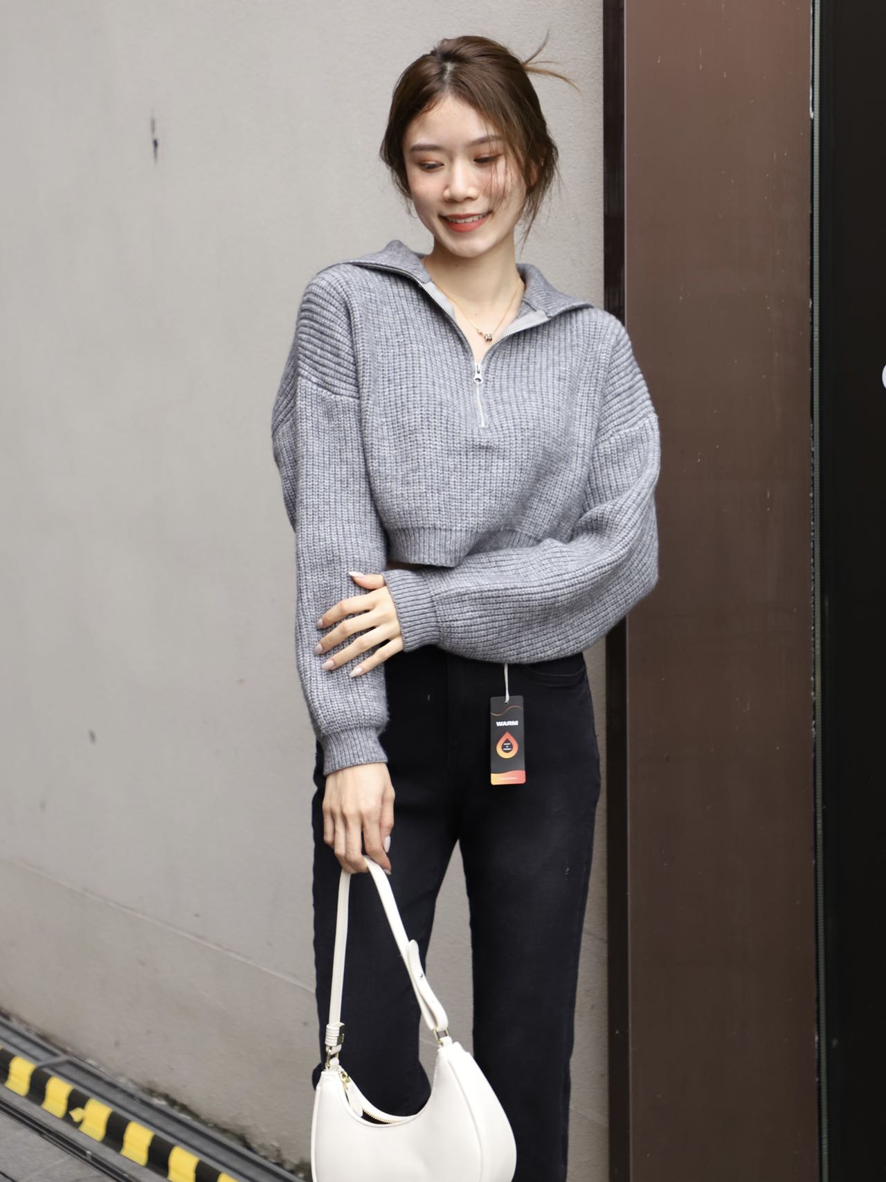 Zip Up Collar Neck Long Sleeves Sweater