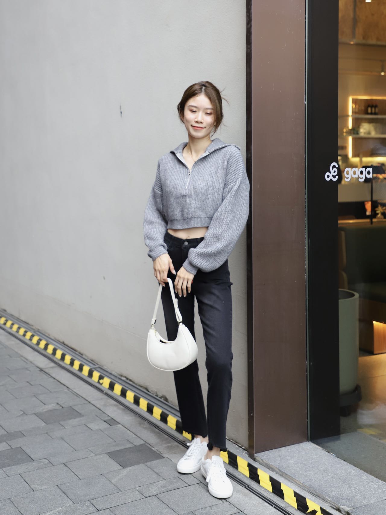 Zip Up Collar Neck Long Sleeves Sweater