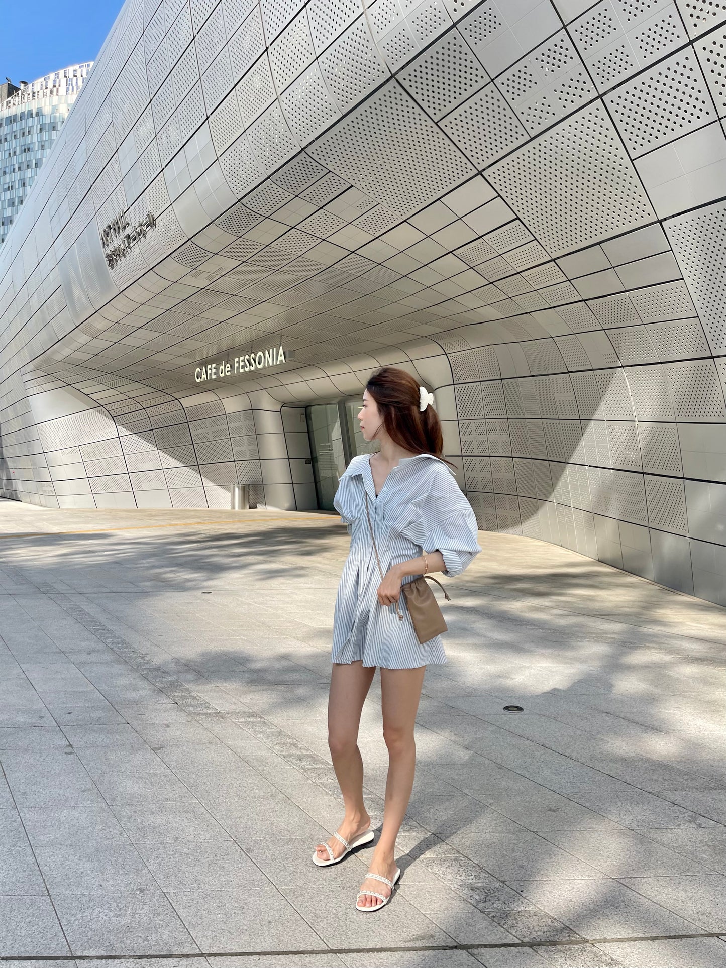 Cross at the back Shirt Mini Dress