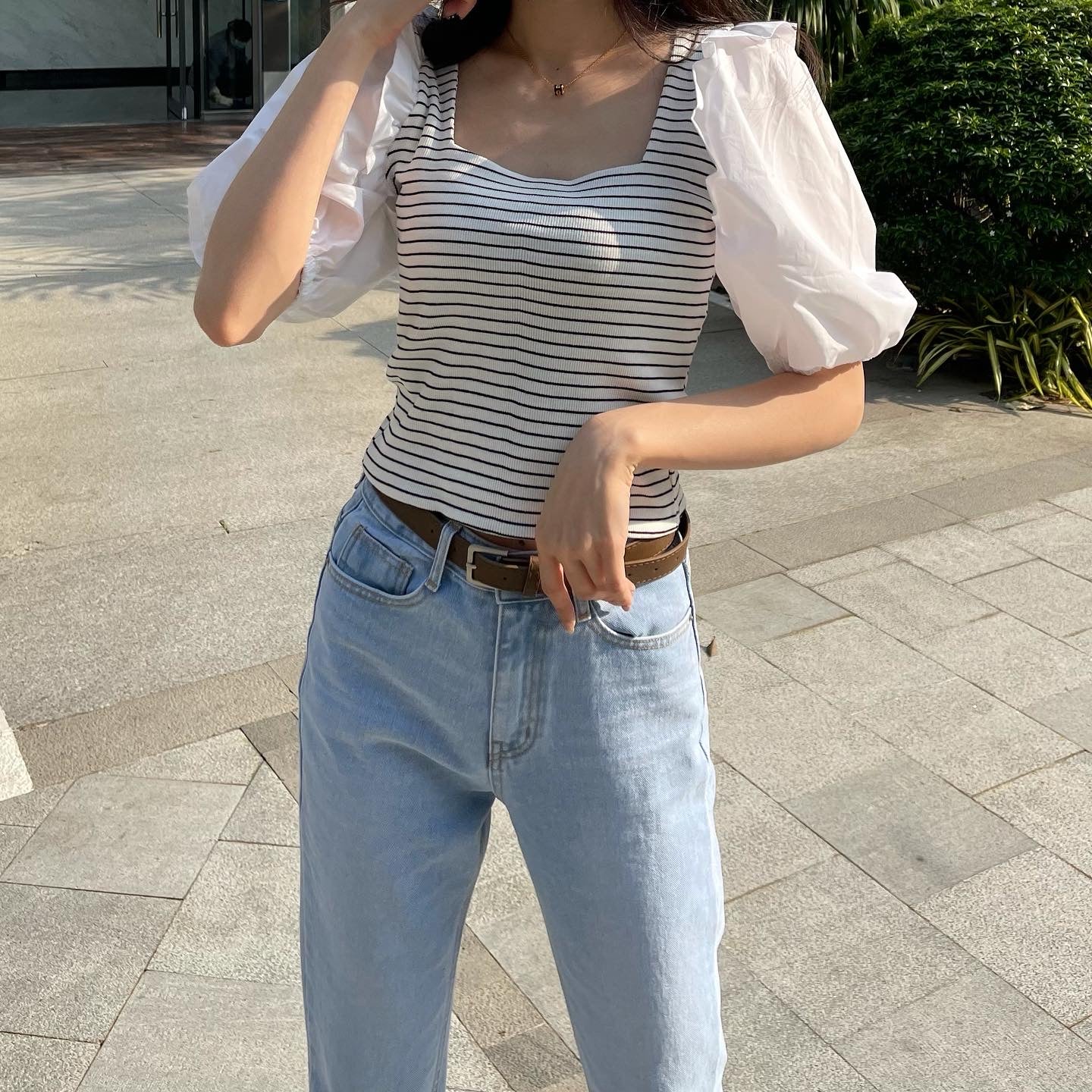 Striped ruffles top