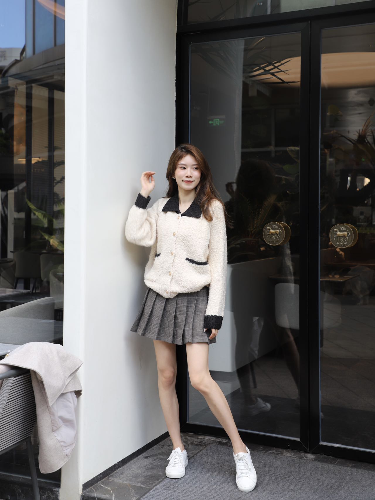 Collar Neck & Gold Button Oversized Cardigan