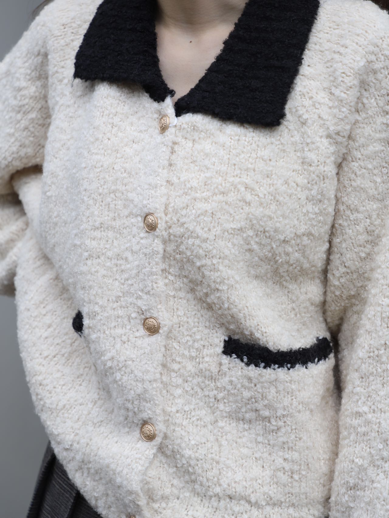 Collar Neck & Gold Button Oversized Cardigan