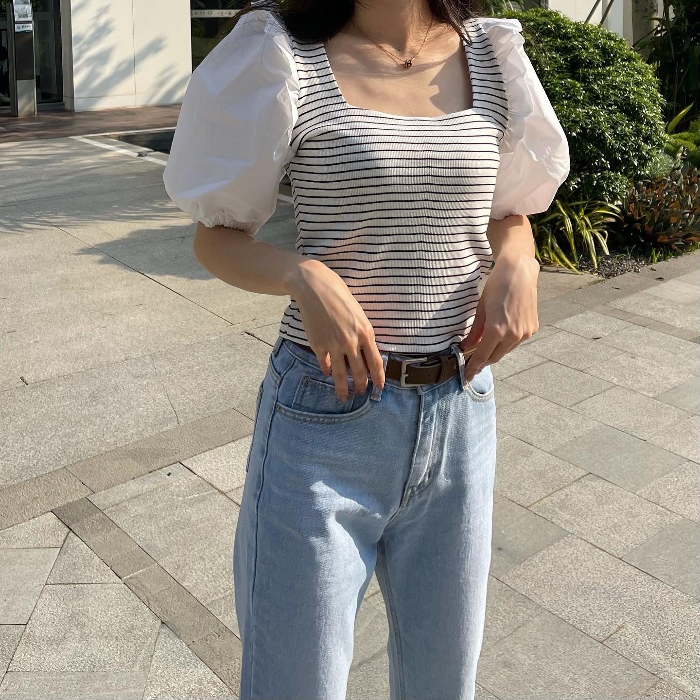 Striped ruffles top
