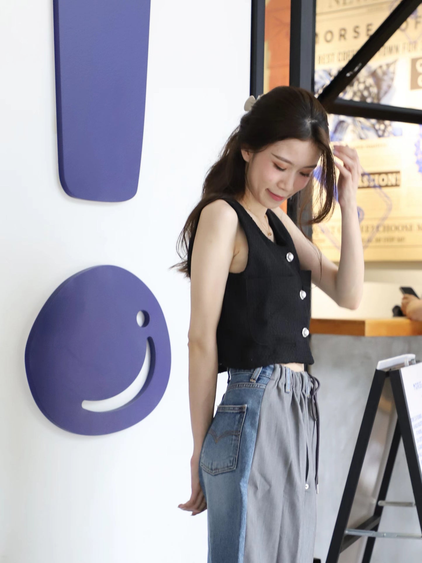 Tweed Pearl Button Tank Top