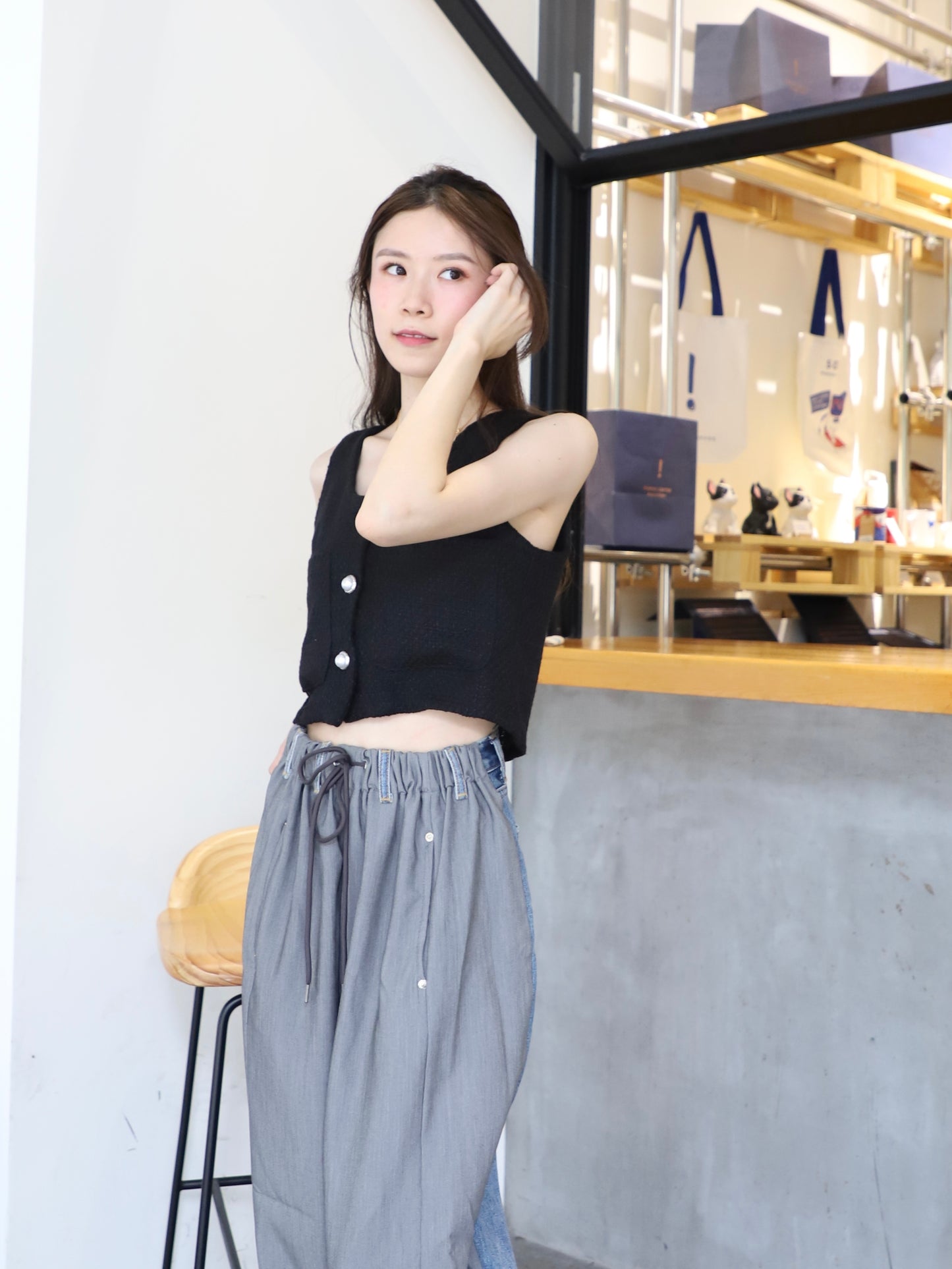 Tweed Pearl Button Tank Top