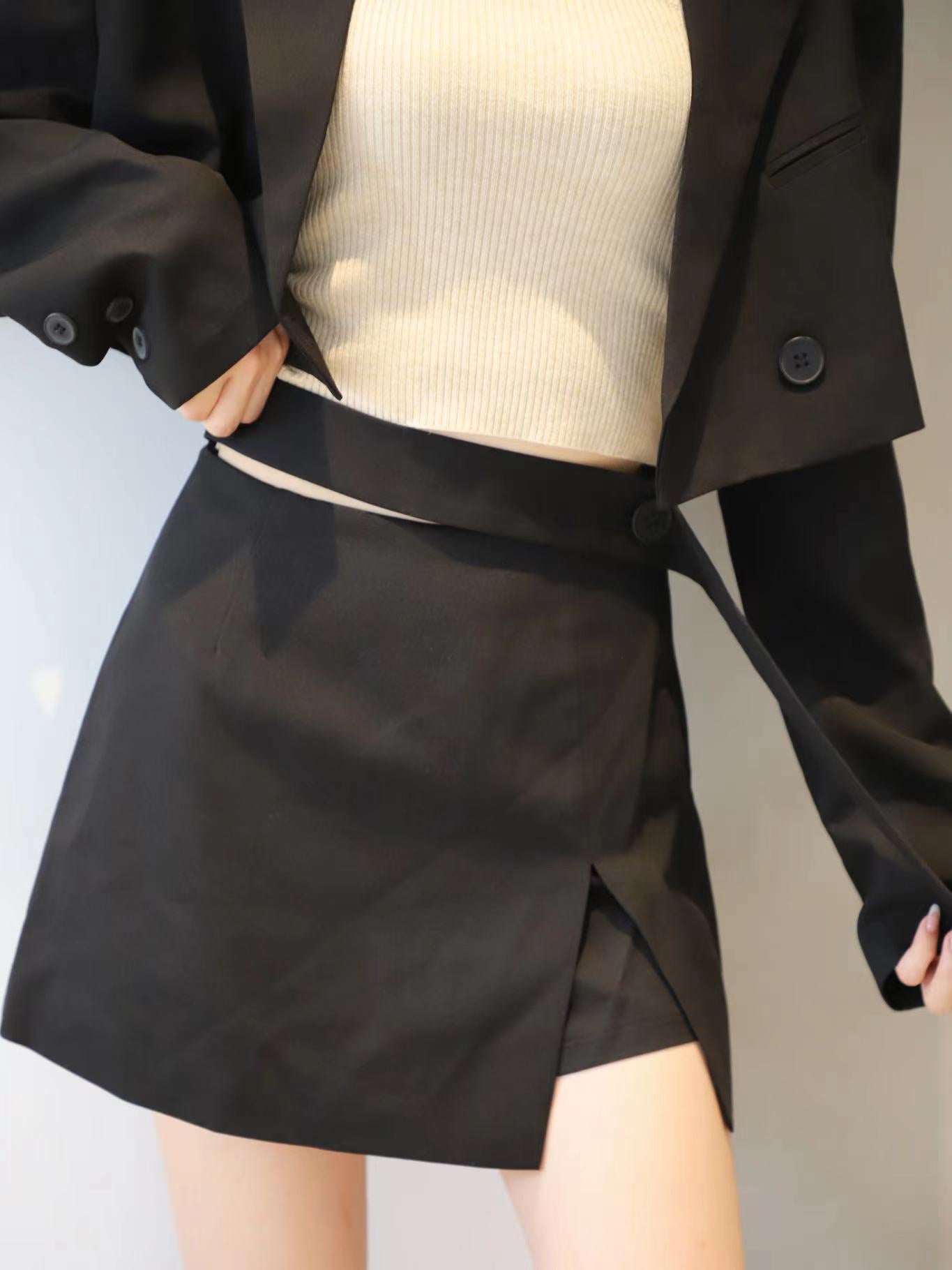 Cropped Button Down Blazer & Skirt Set