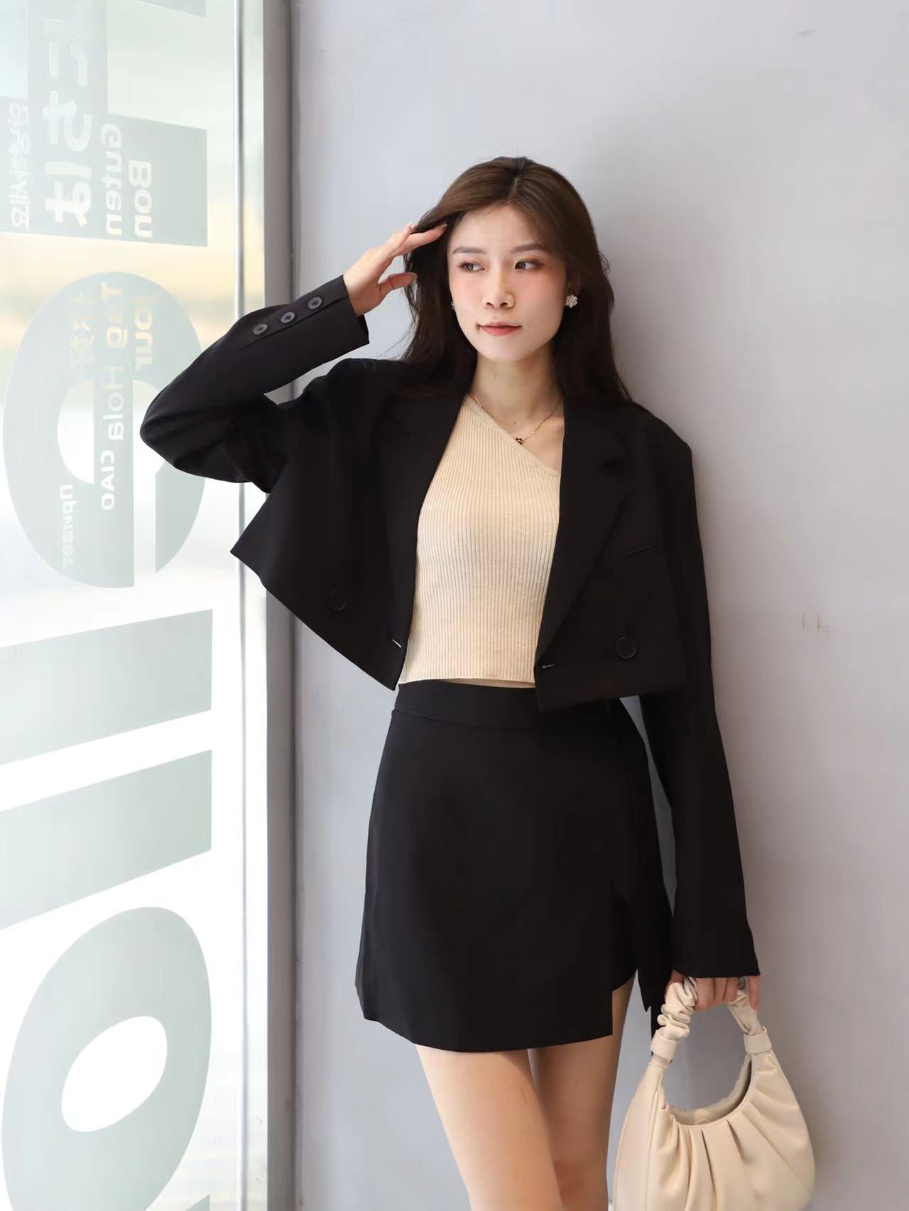 Cropped Button Down Blazer & Skirt Set