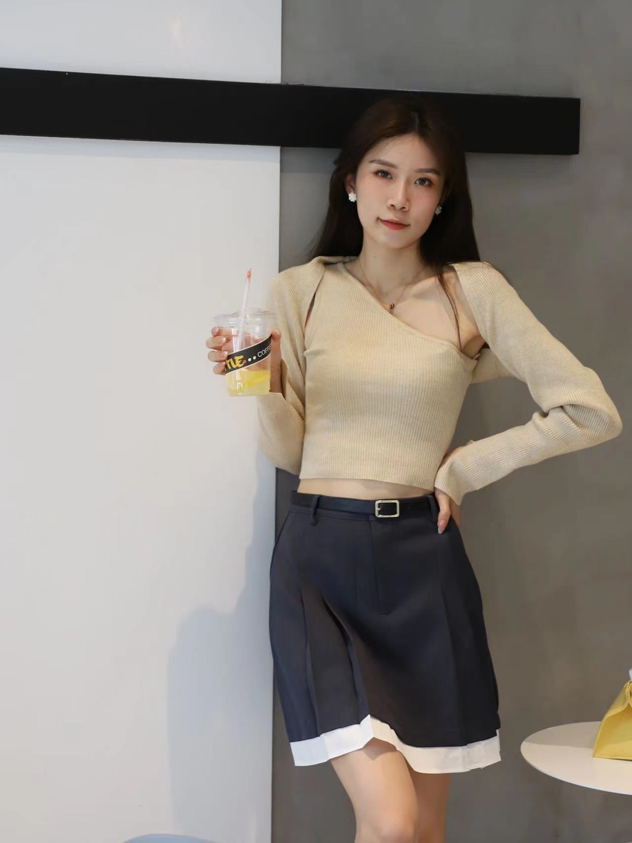Cropped Off Shoulder with Cardigan Set