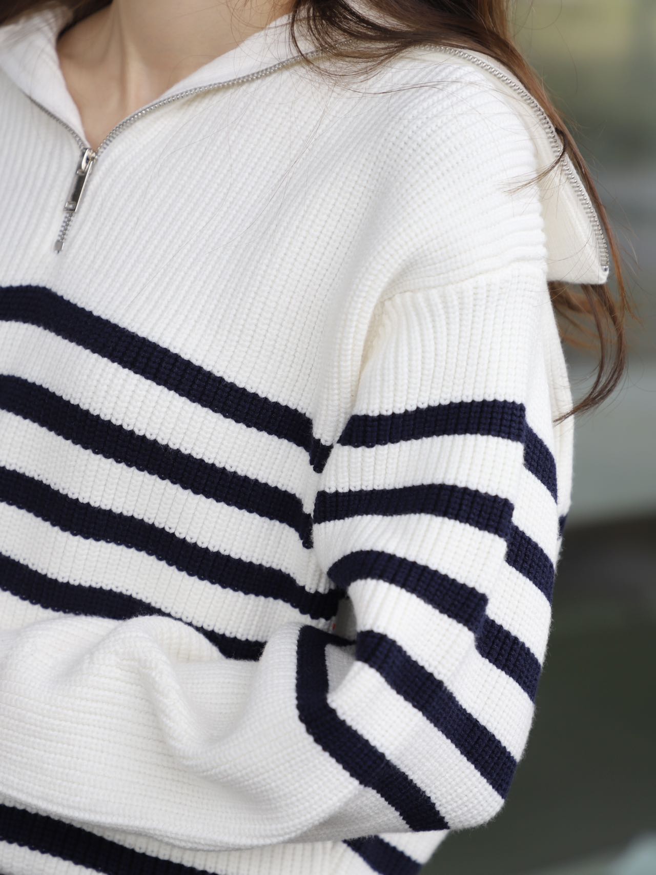 Striped Zip Up Long Sleeves Sweater