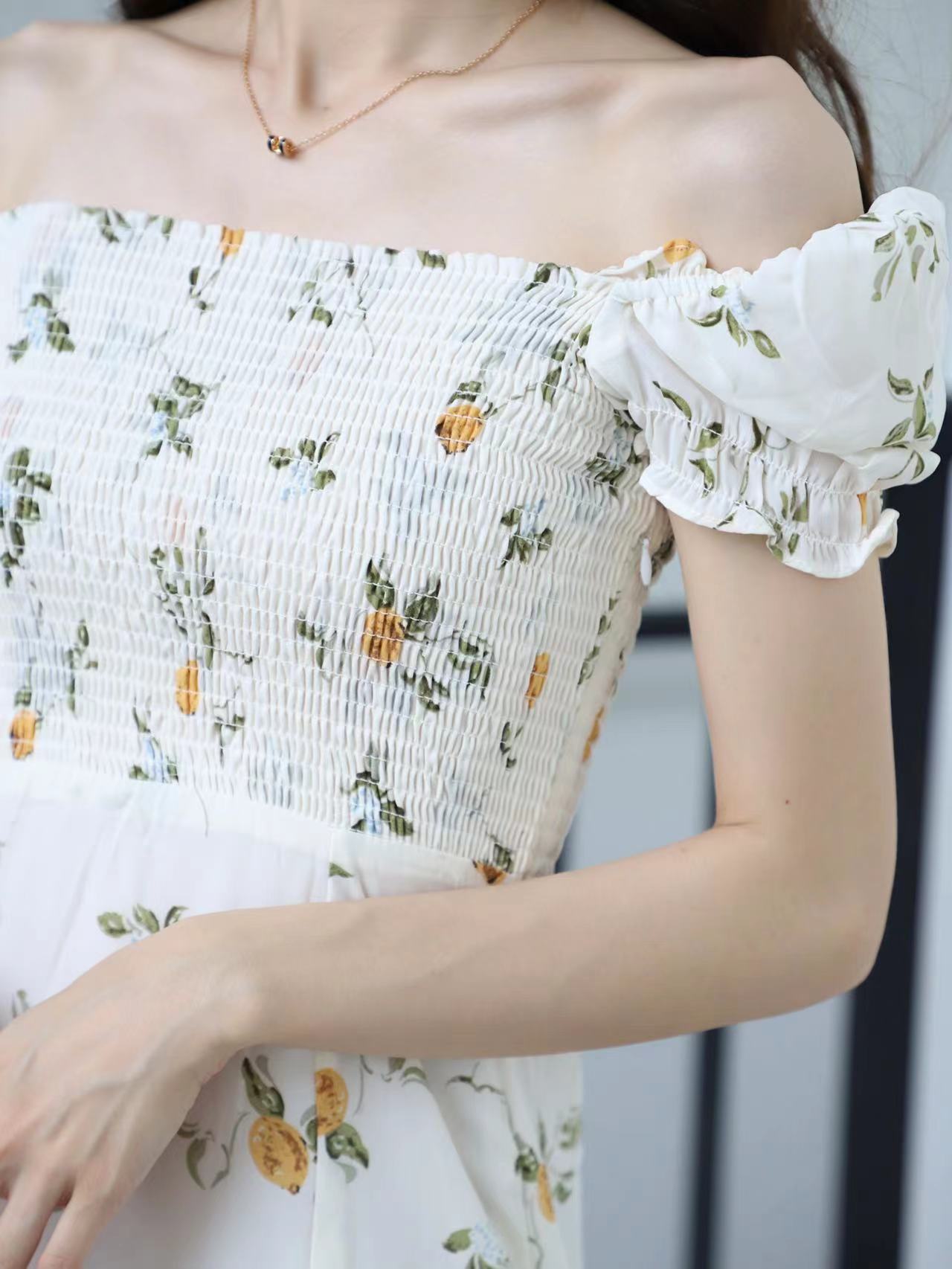 White Lemon Off Shoulder Midi Dress