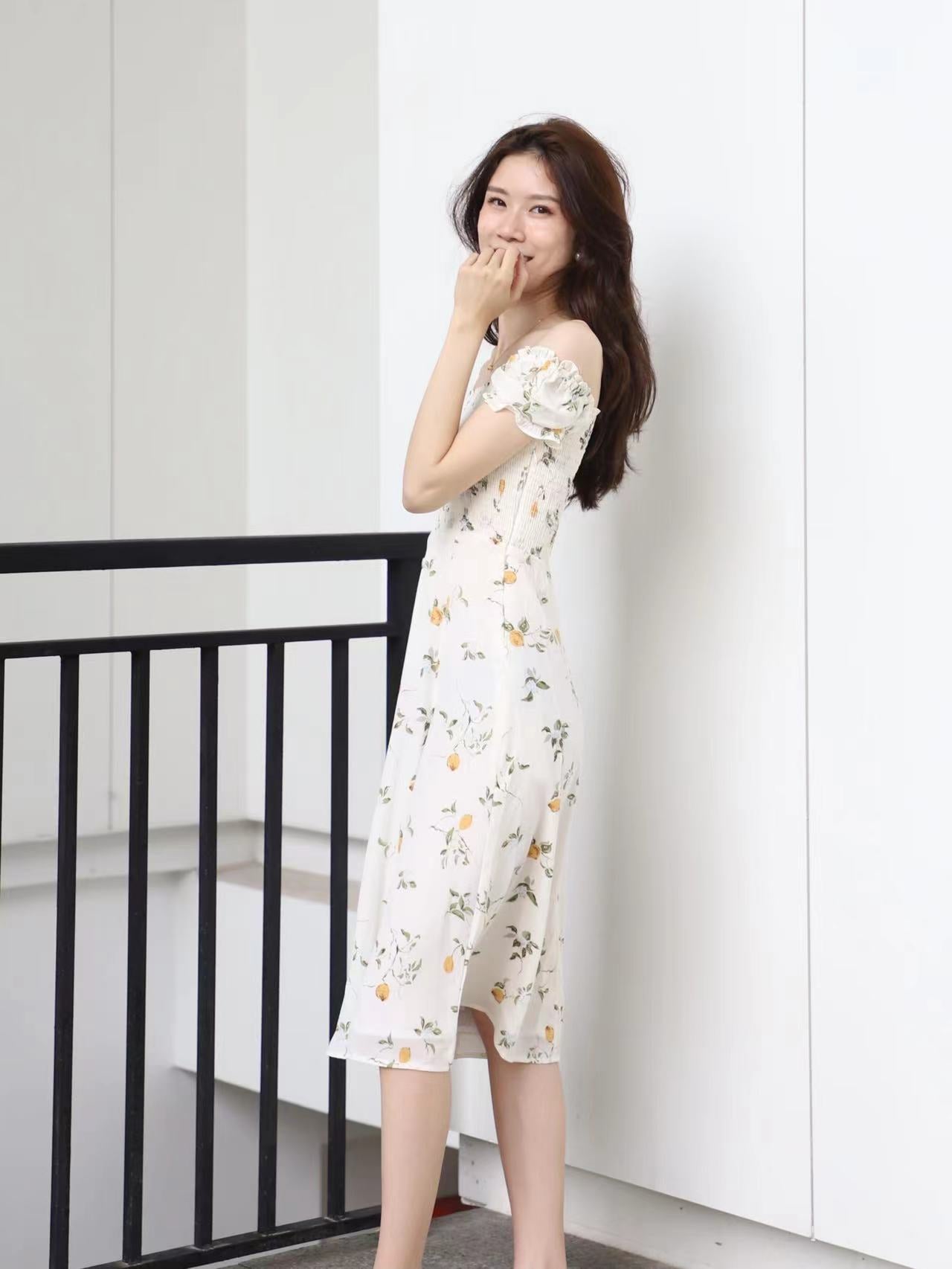 White Lemon Off Shoulder Midi Dress