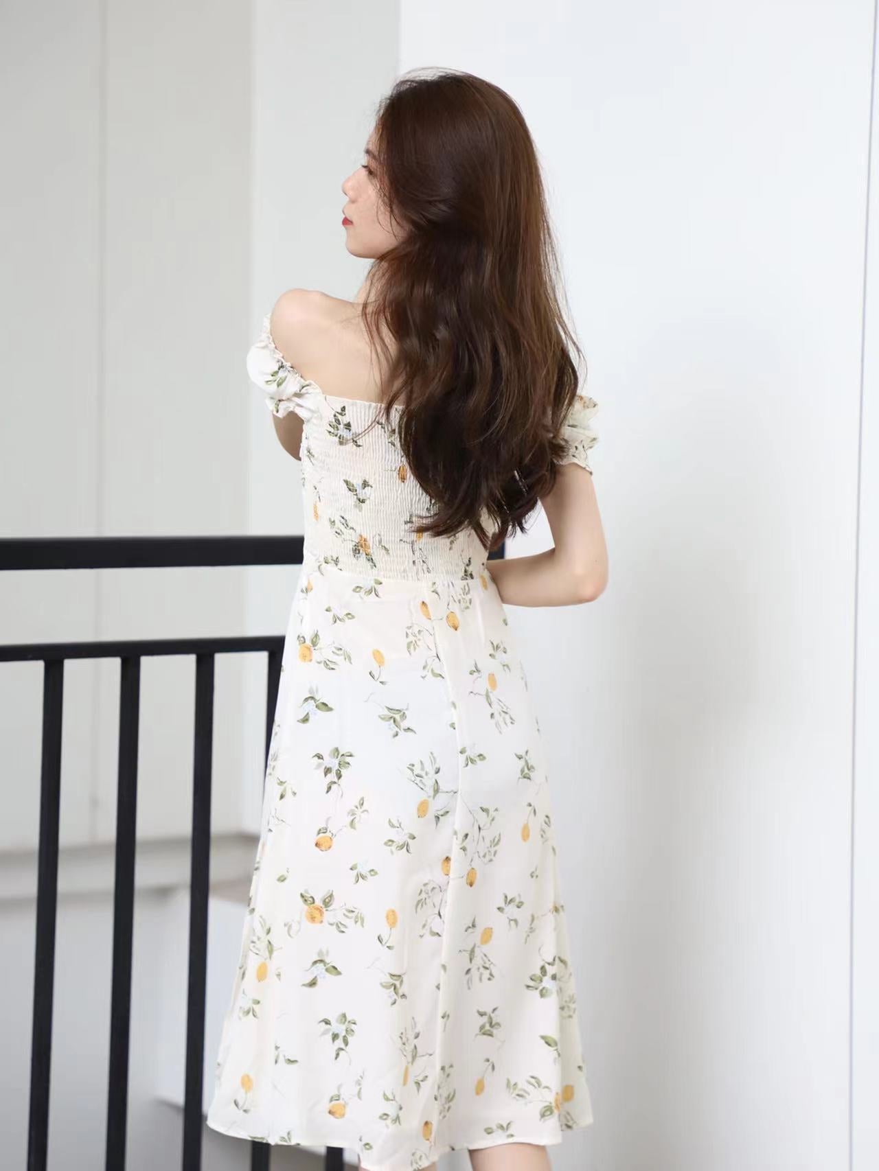 White Lemon Off Shoulder Midi Dress