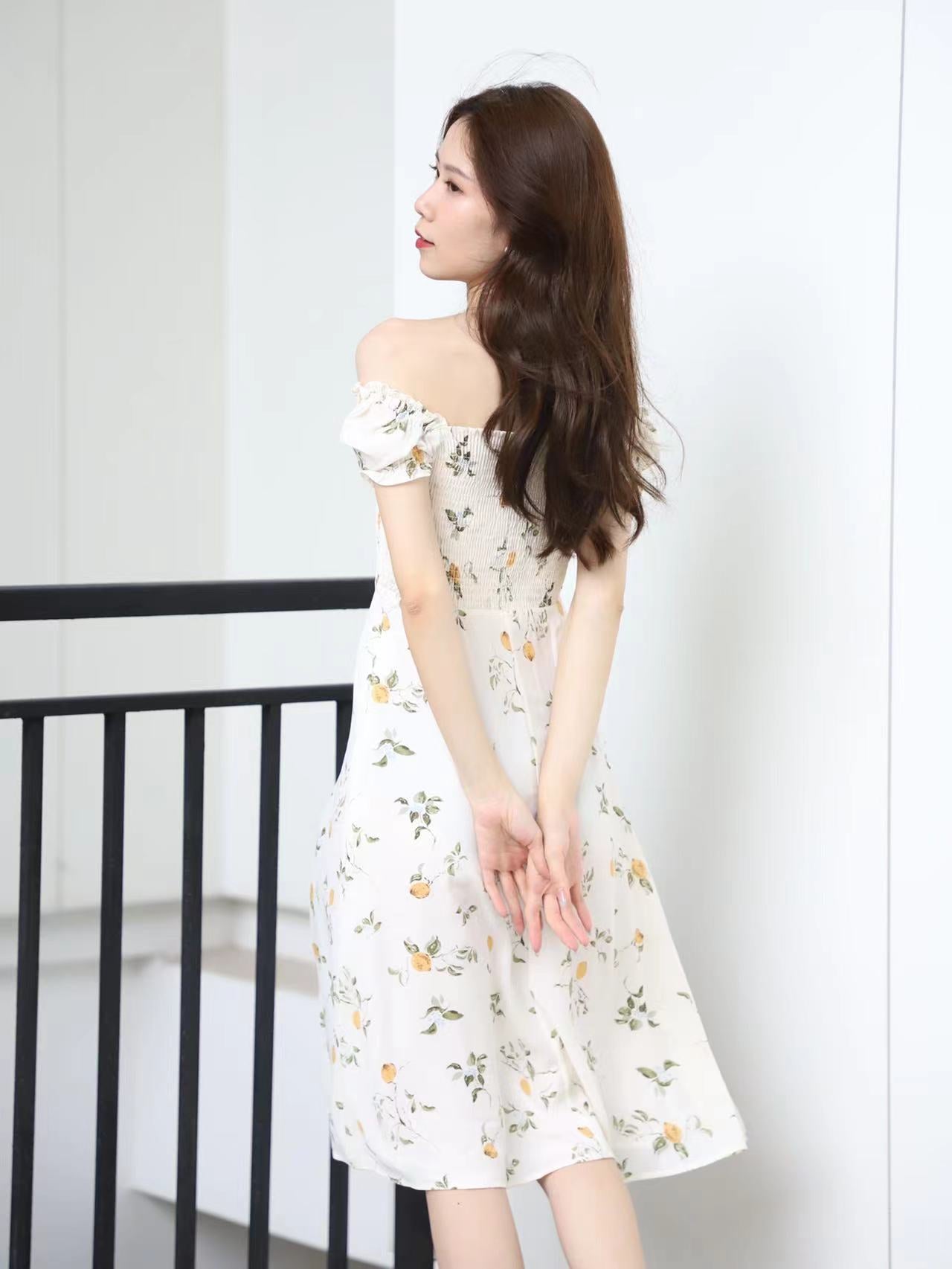White Lemon Off Shoulder Midi Dress