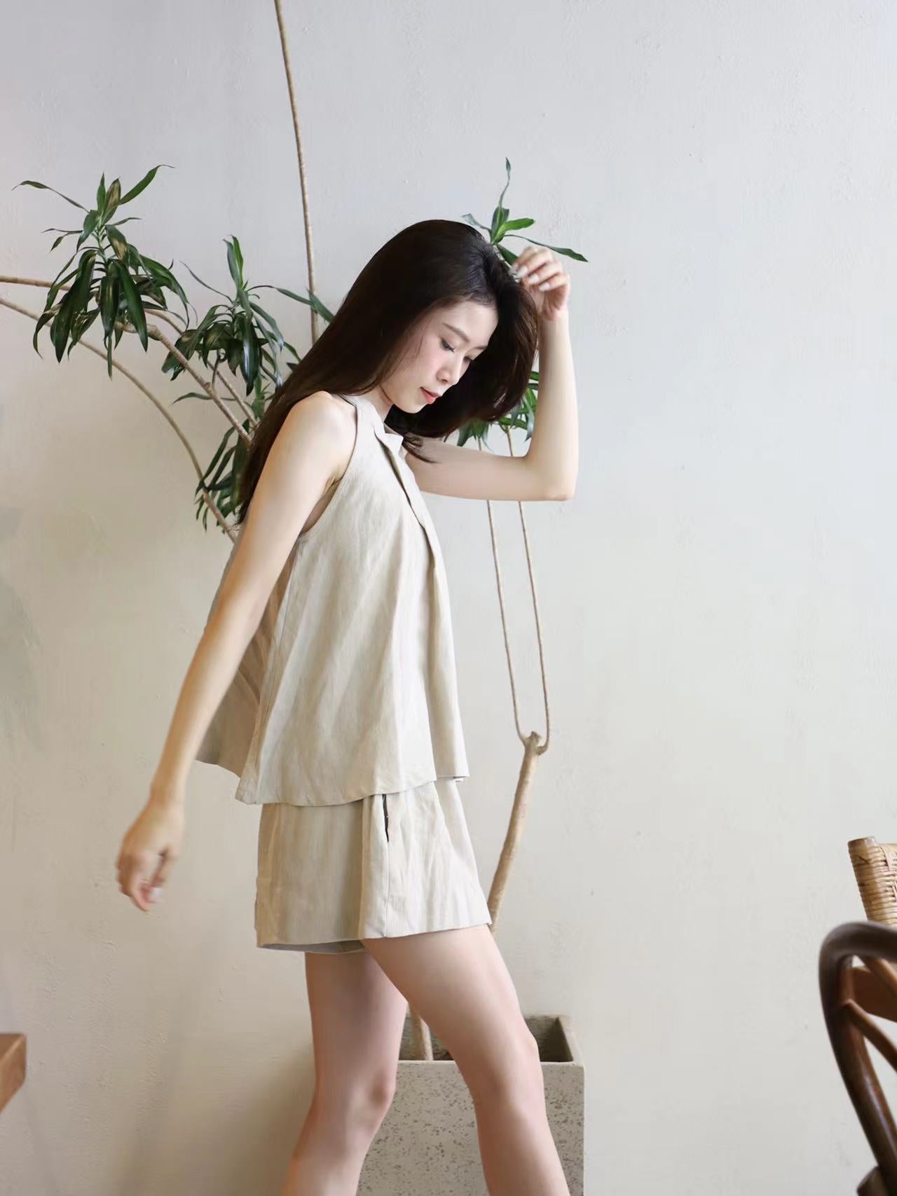 Crewneck Linen Tank Top & Shorts Set