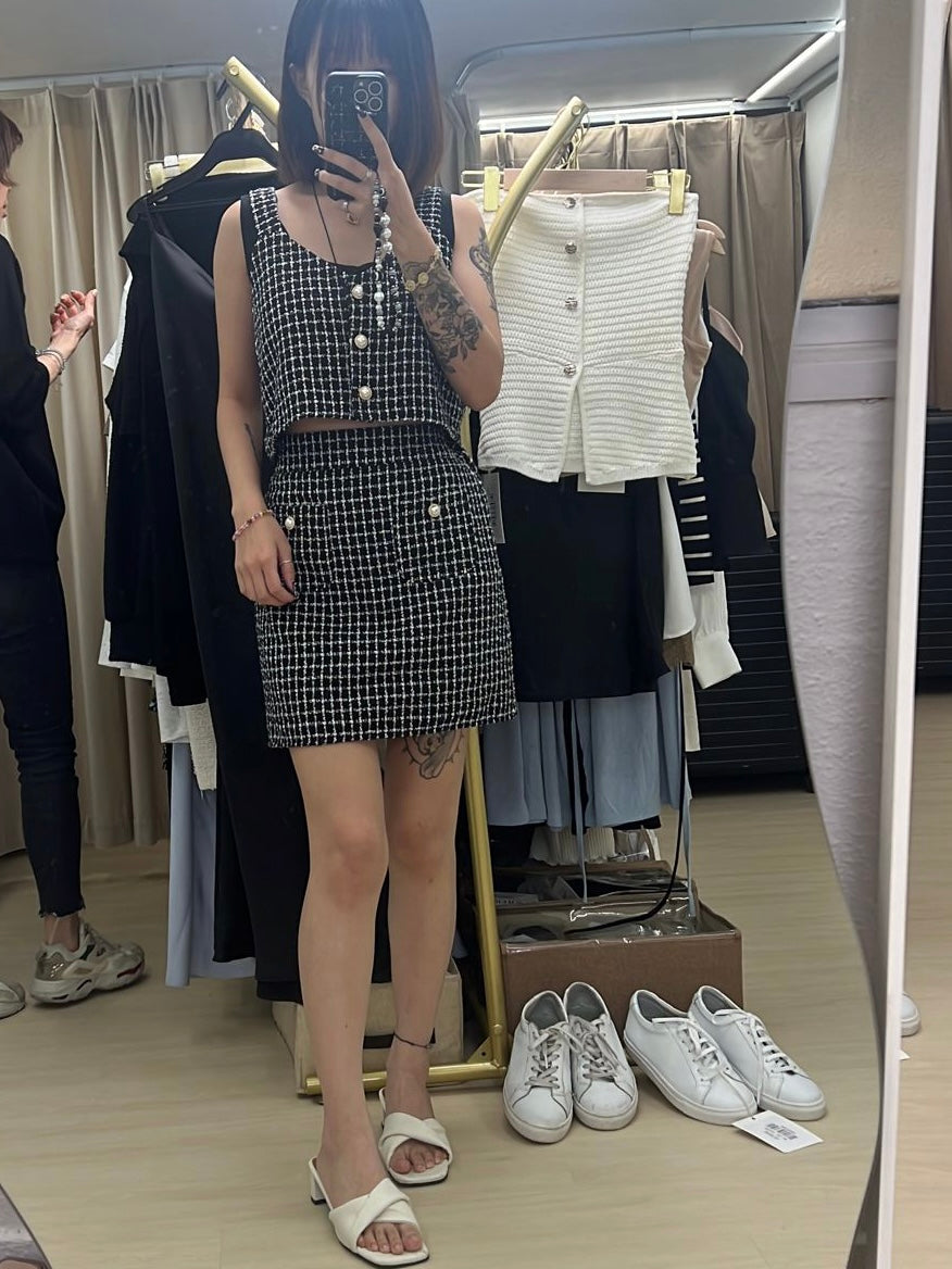 Tweed Pearl Cami Top & Skirts Set