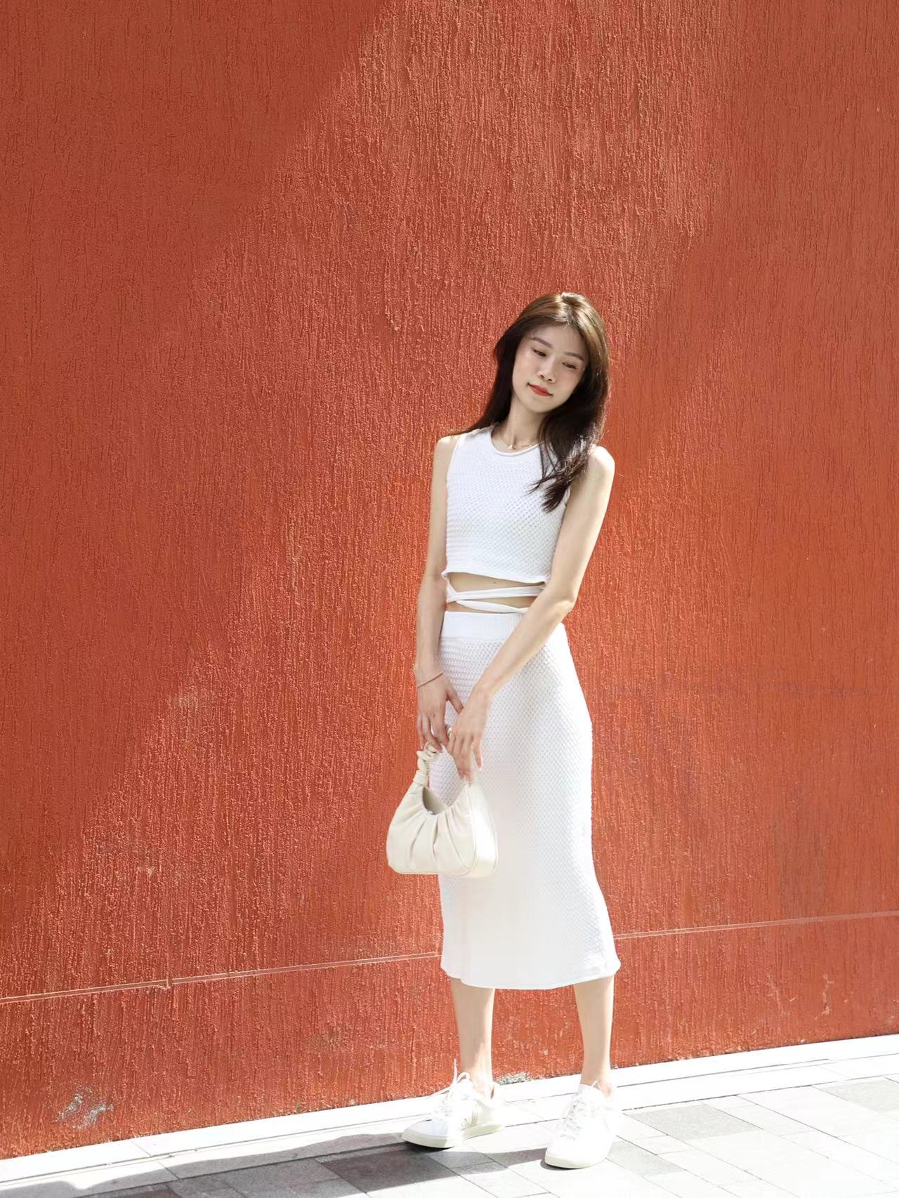 Knitted Cross Waist Skirt Set