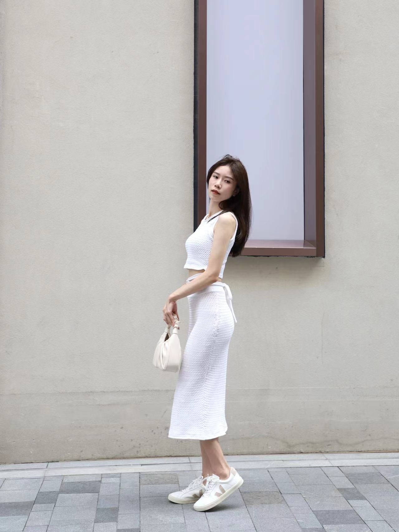 Knitted Cross Waist Skirt Set