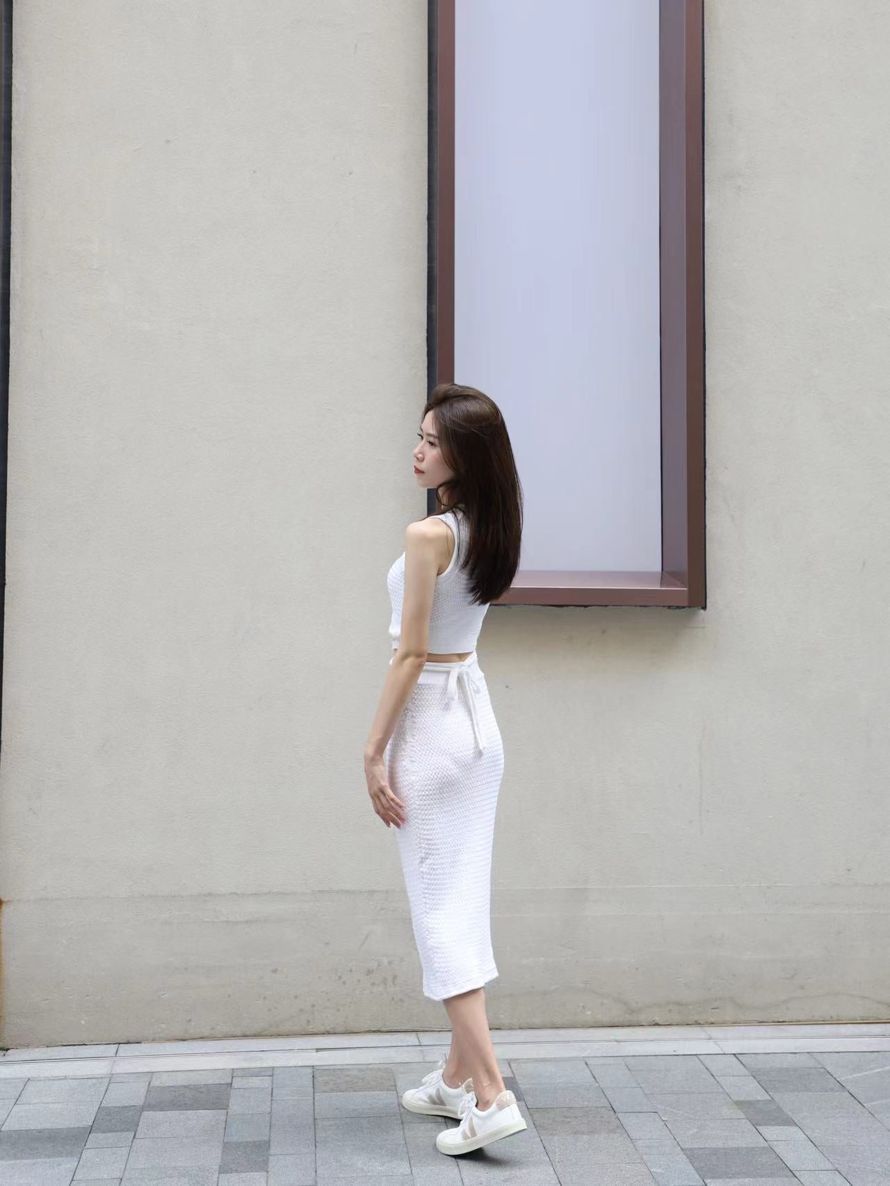 Knitted Cross Waist Skirt Set