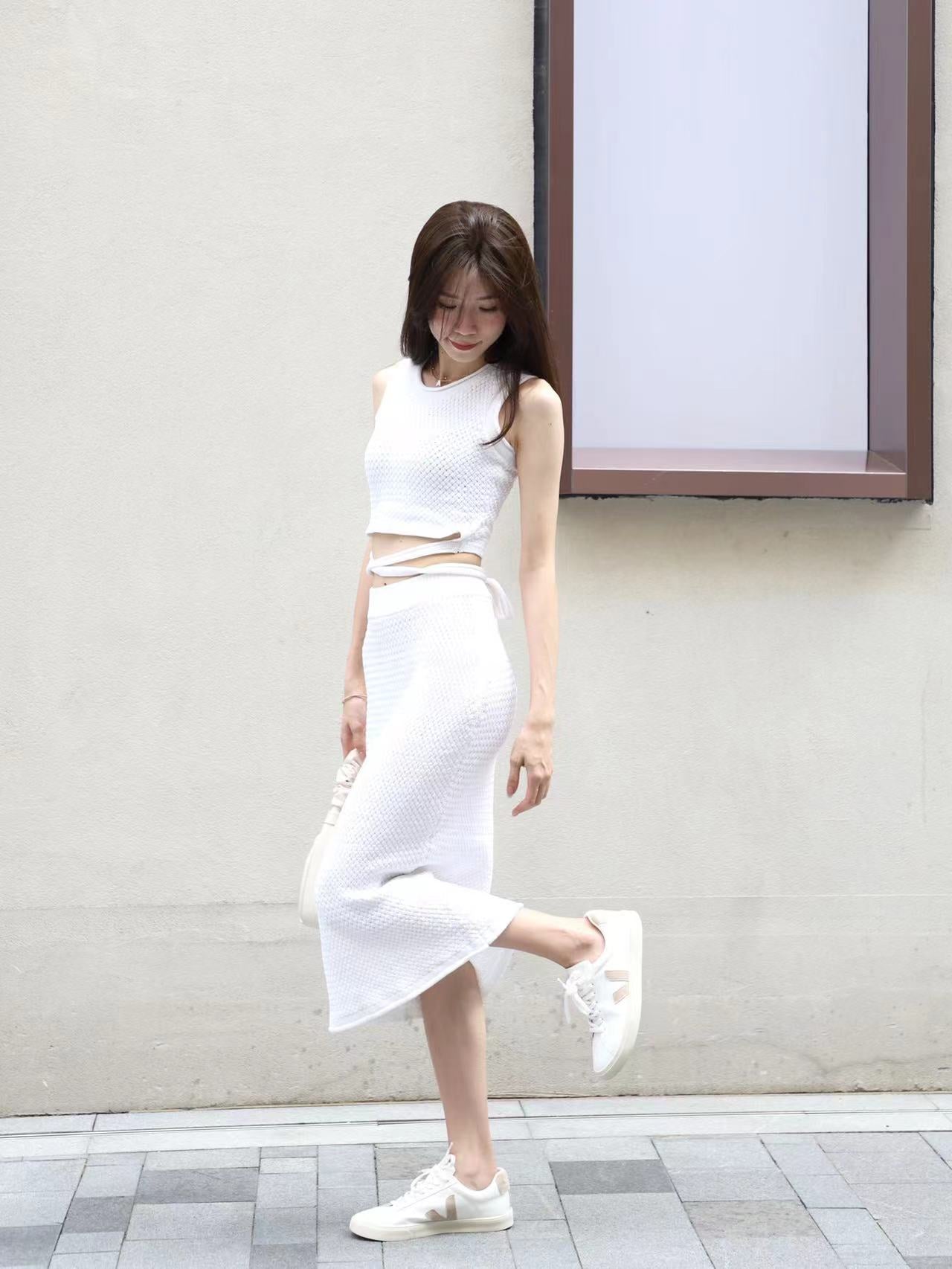 Knitted Cross Waist Skirt Set