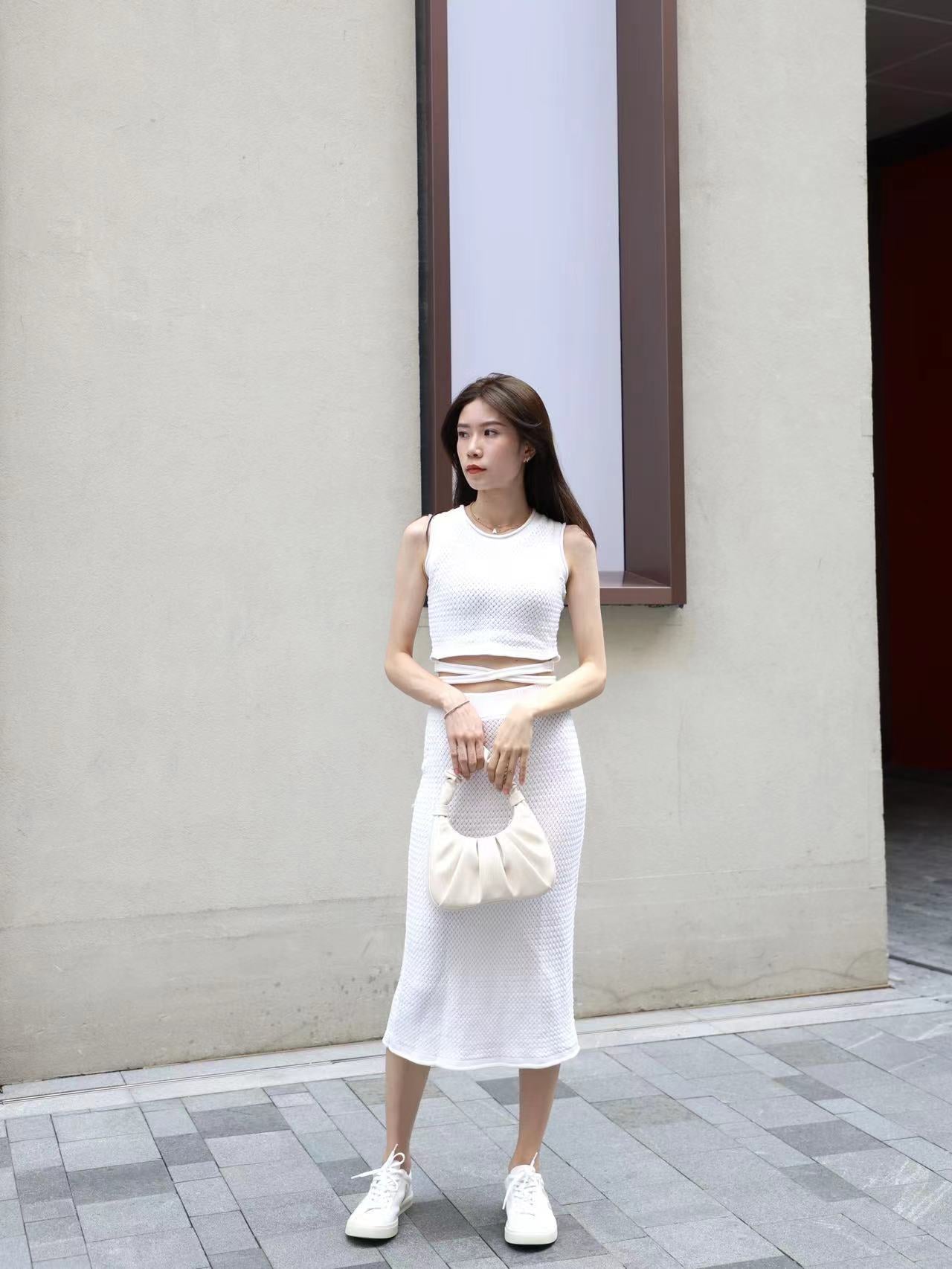 Knitted Cross Waist Skirt Set