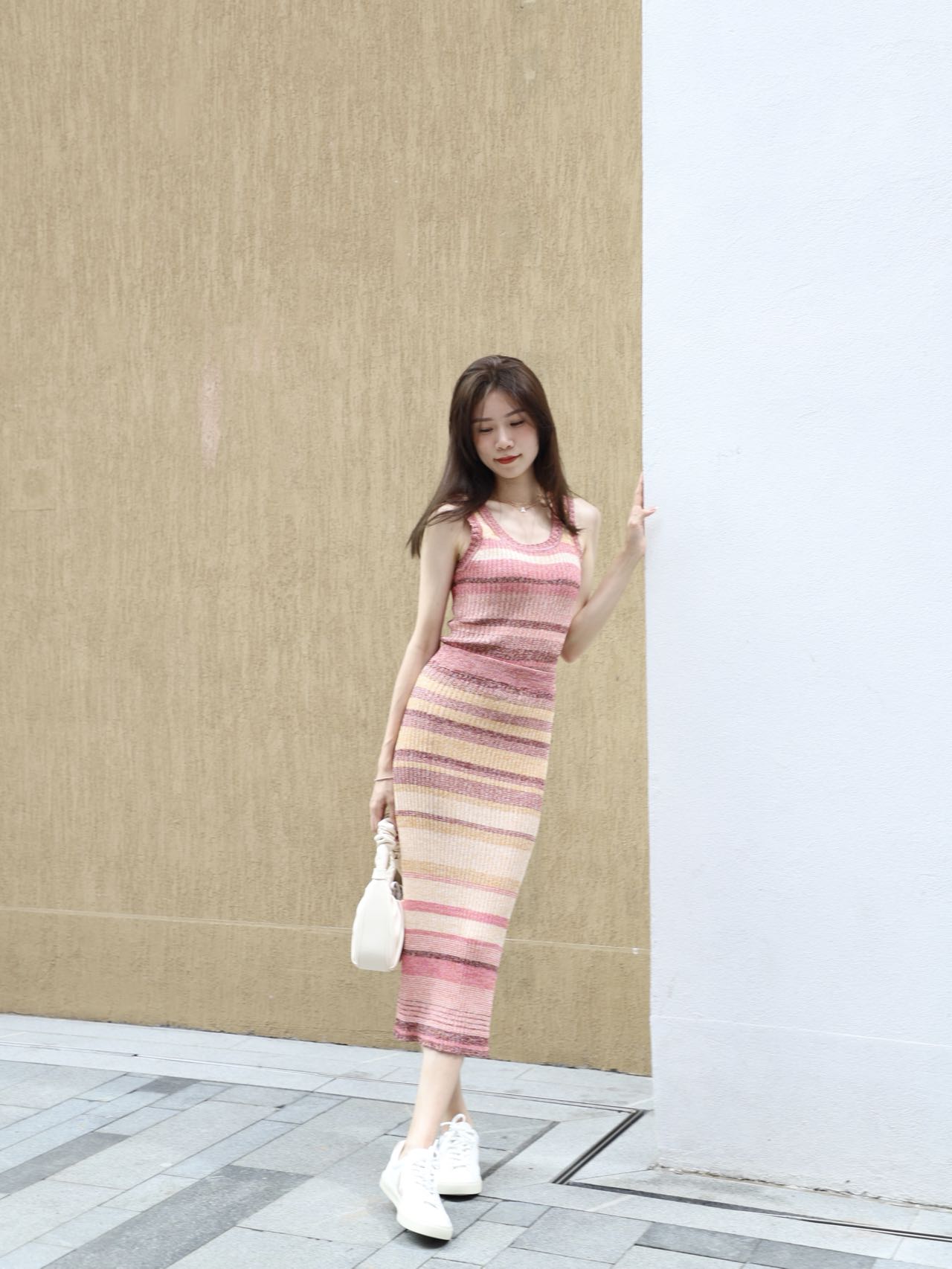 Knitted Rainbow Pink Skirt Set