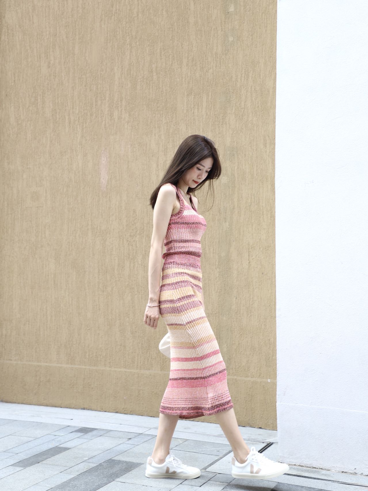 Knitted Rainbow Pink Skirt Set